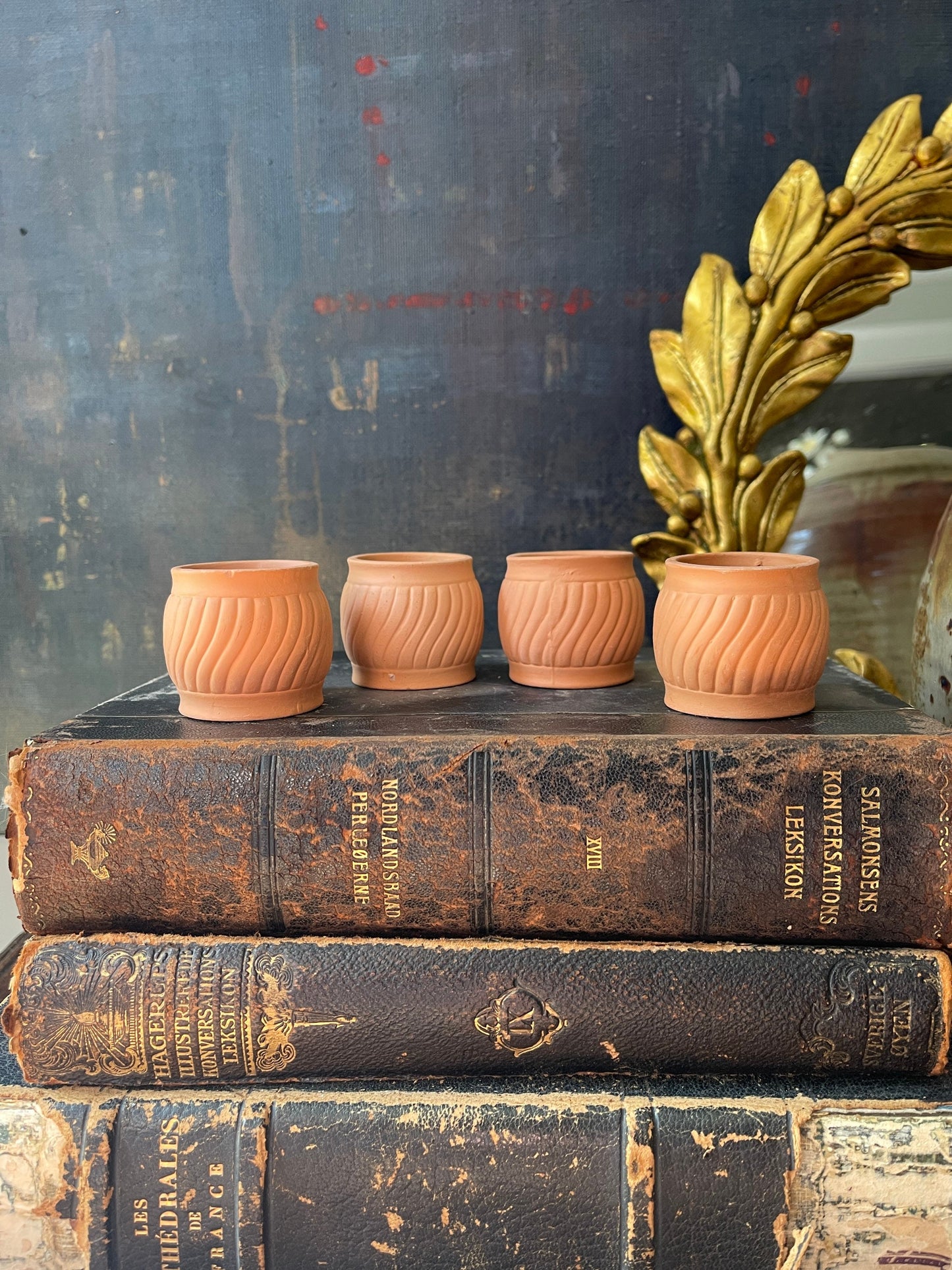 Set of Four (4) Terracotta Clay Napkin Rings Garden Party