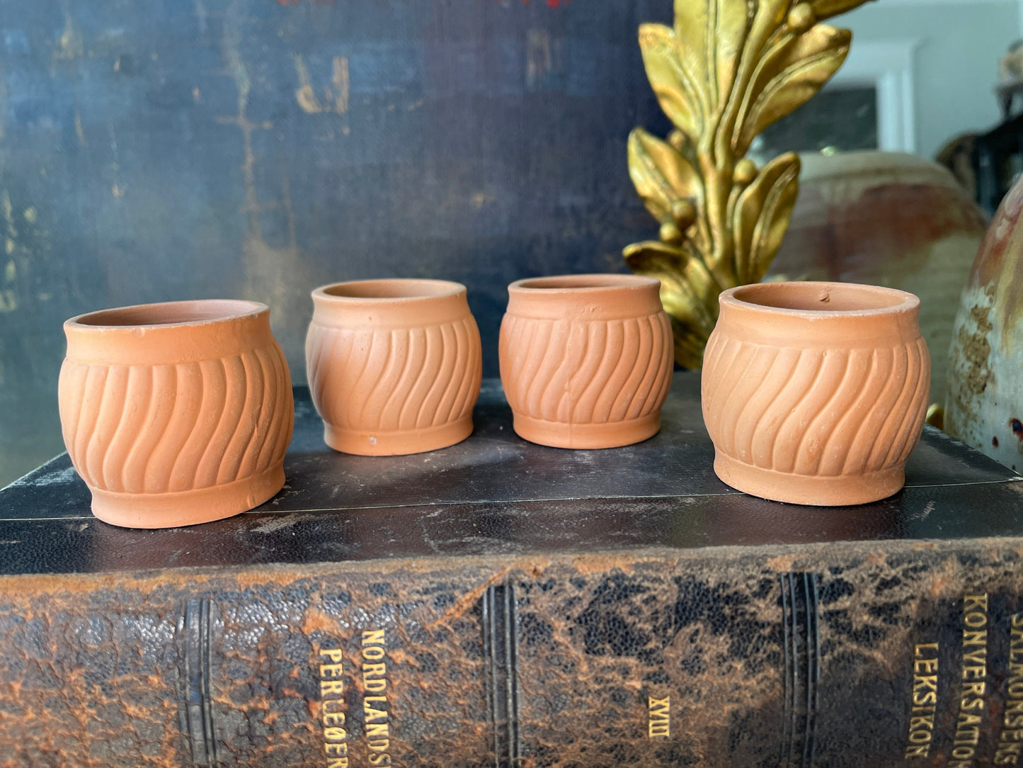 Set of Four (4) Terracotta Clay Napkin Rings Garden Party