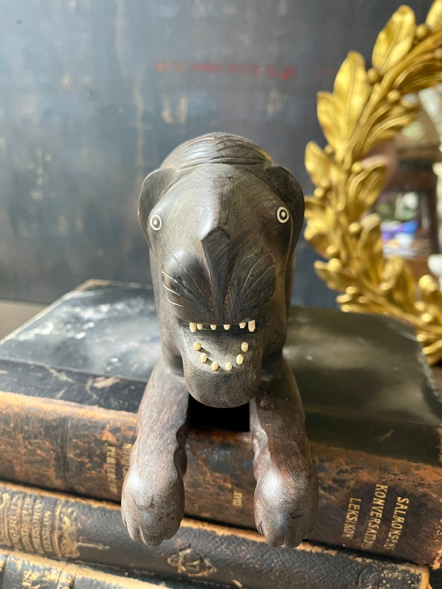 Vintage African Wood Carved Lion