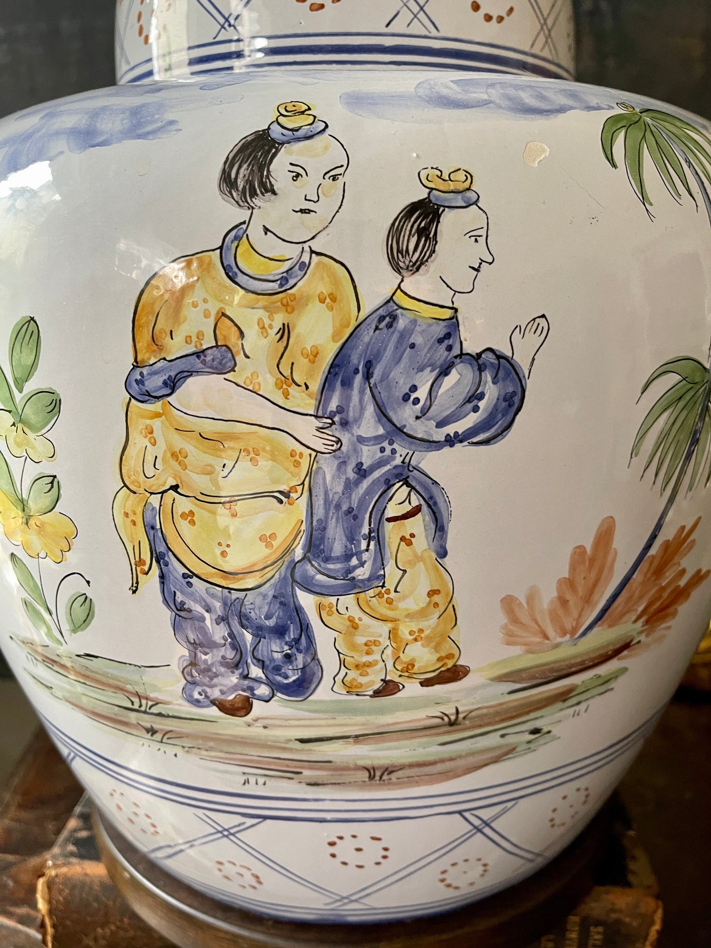 Vintage Oversized Italian Ceramic Lamp by Frederick Cooper depicting Asian Scene