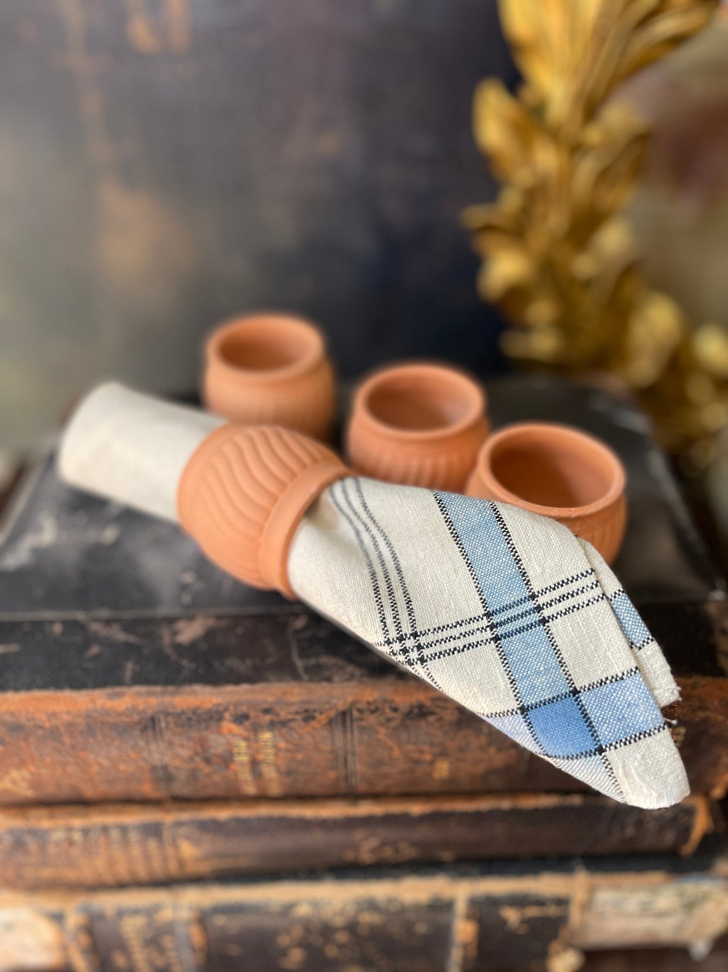 Set of Four (4) Terracotta Clay Napkin Rings Garden Party