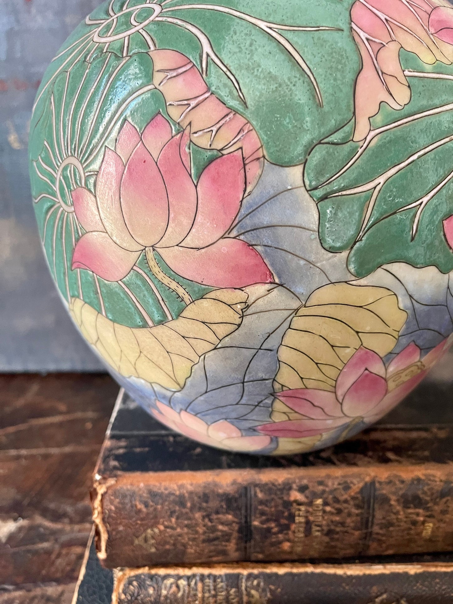 Large Green and Blue Chinoiserie Ginger Jar Grand Millennial