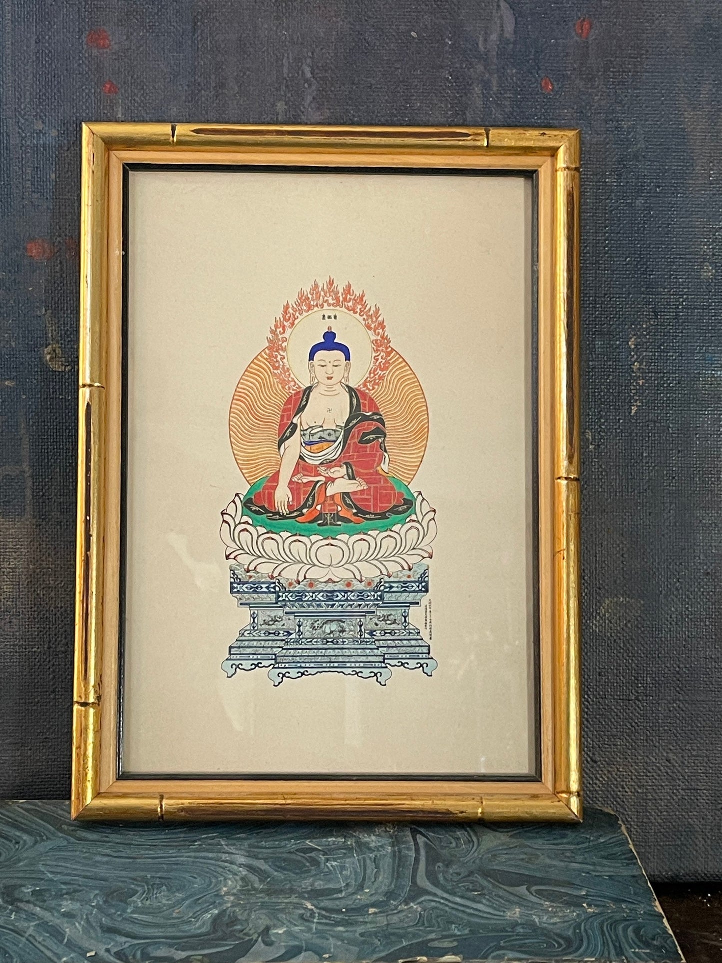 19th Century Chinese Buddhist Bodhisattva Painting of Buddha on a Lotus Alter