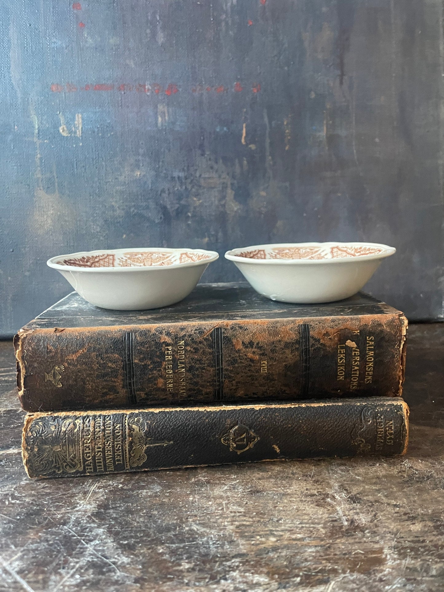 Pair of Brown and White Transferware Small Bowls in Fair Winds by Alfred Meakin English Ironstone