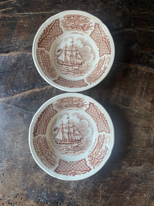 Pair of Brown and White Transferware Small Bowls in Fair Winds by Alfred Meakin English Ironstone