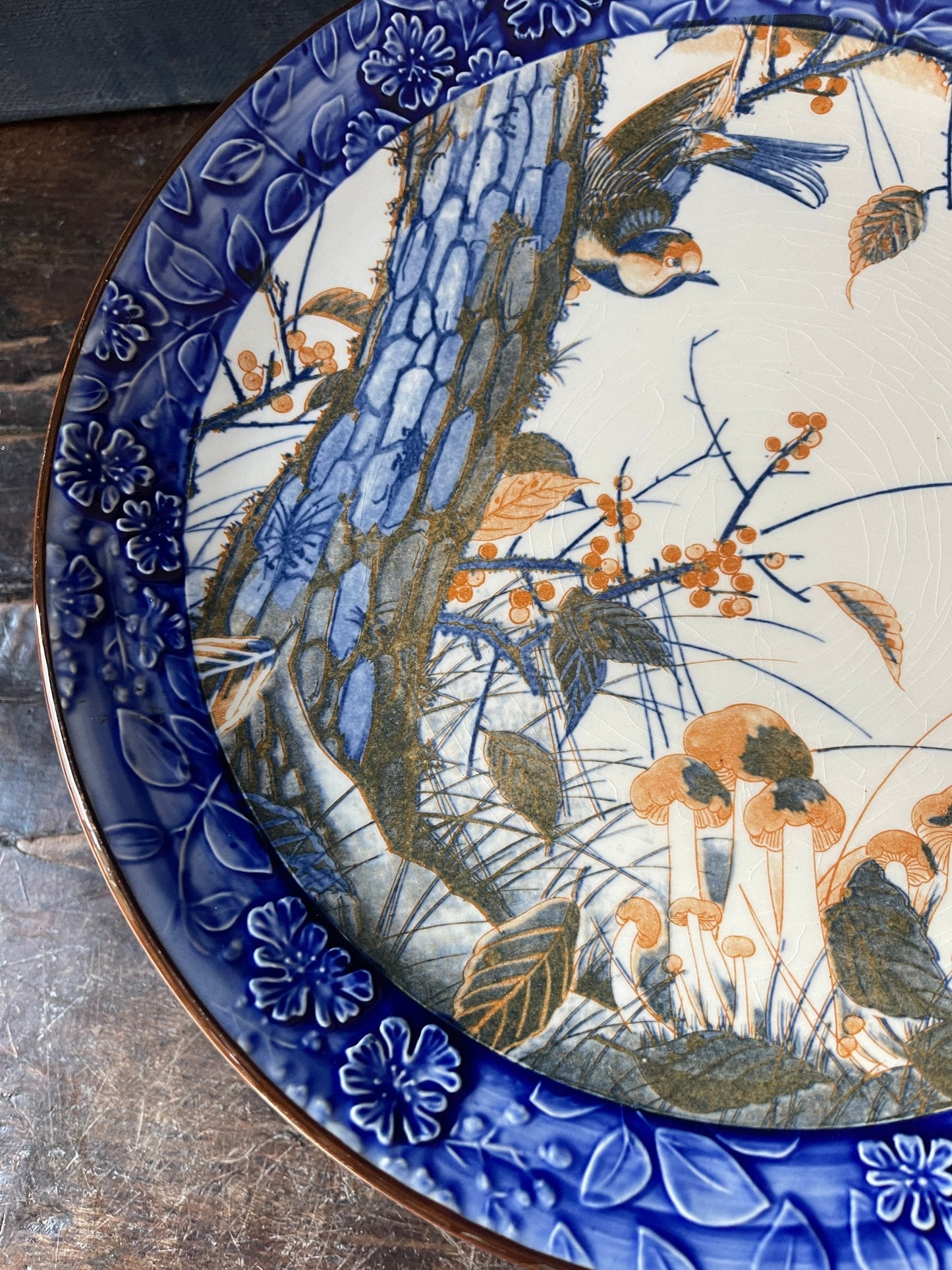 Vintage Toyo Blue and White Bird Oversized Chinoiserie Plate