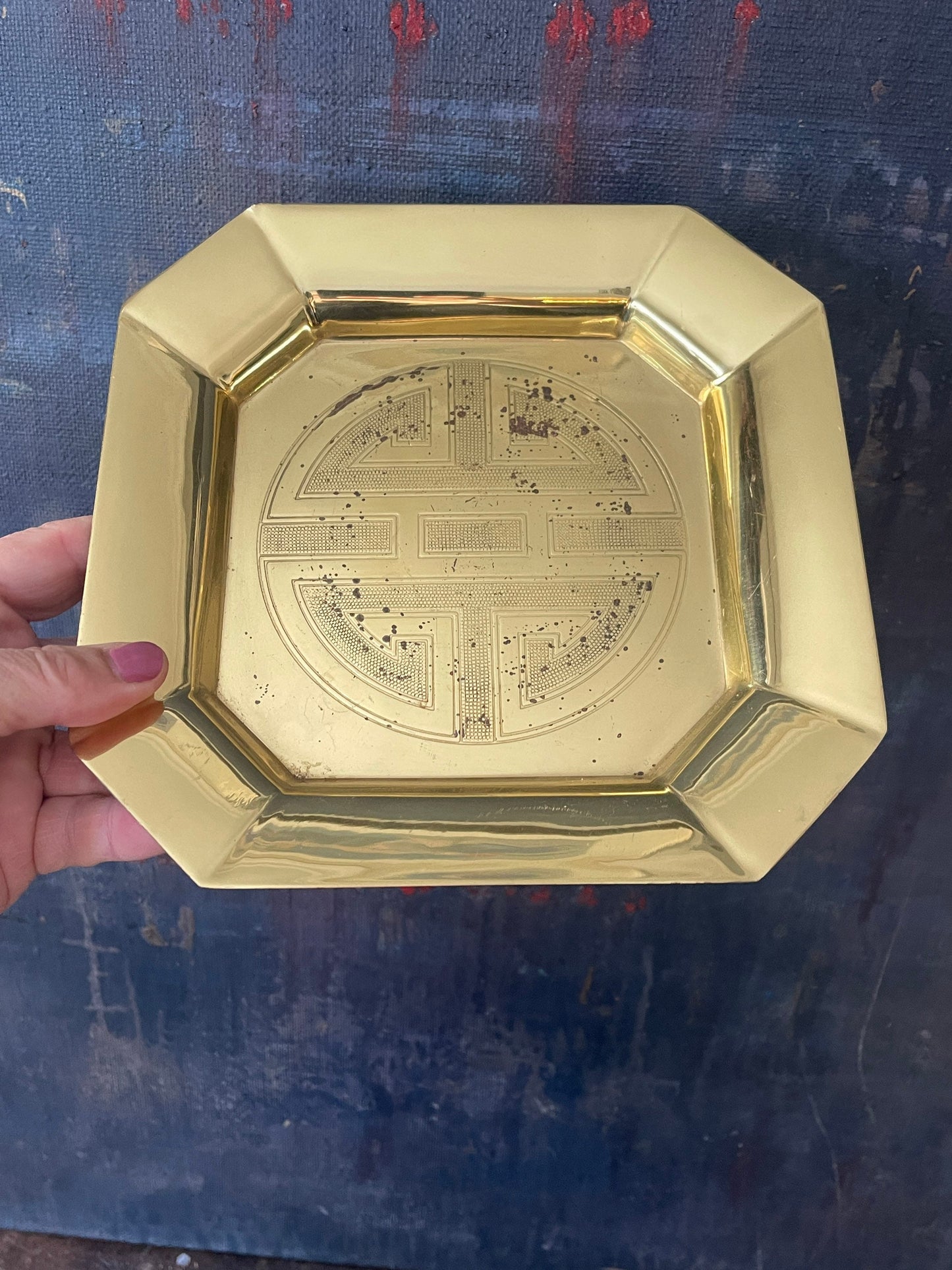 Vintage Brass Double Happiness Shallow Bowl