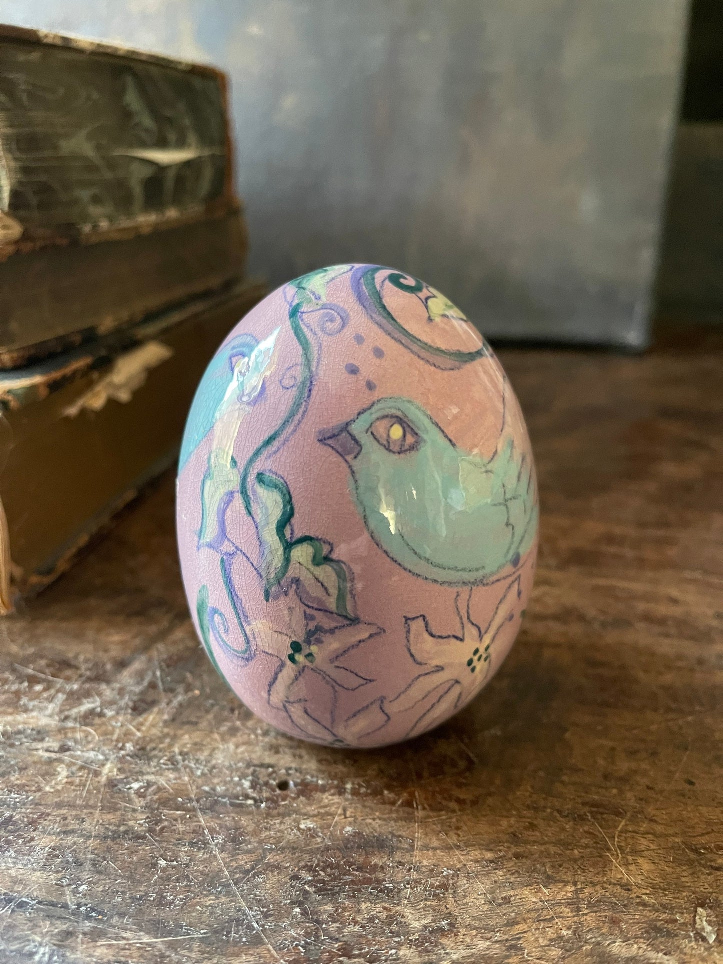 Vintage Lavender Hand Painted Ceramic Egg c1990s