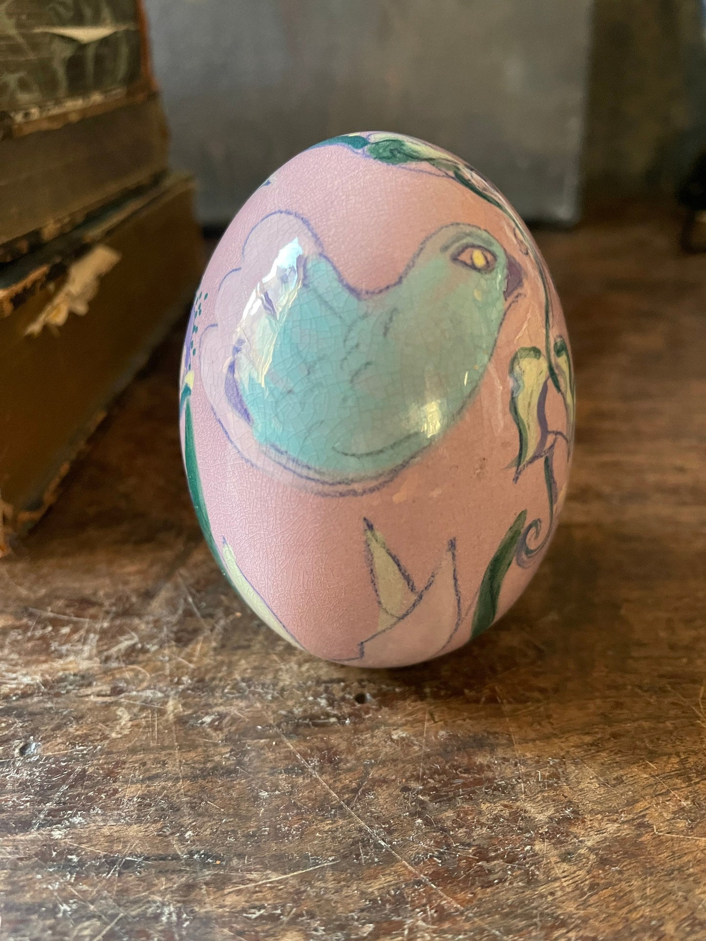 Vintage Lavender Hand Painted Ceramic Egg c1990s