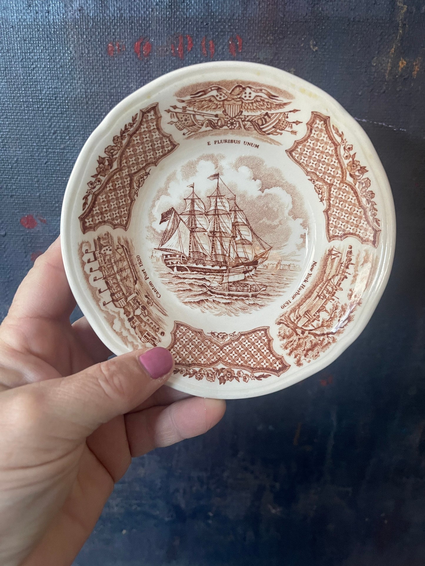 Pair of Brown and White Transferware Small Bowls in Fair Winds by Alfred Meakin English Ironstone