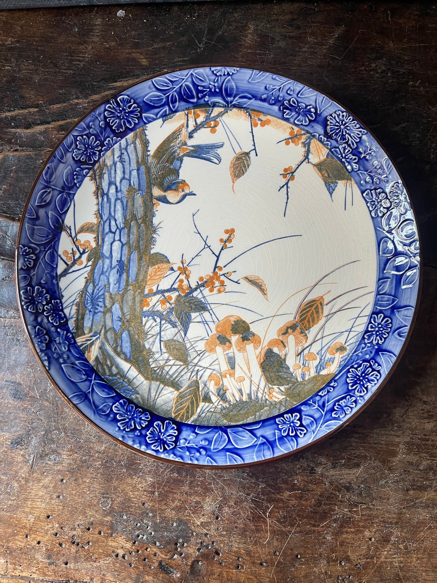 Vintage Toyo Blue and White Bird Oversized Chinoiserie Plate