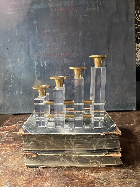 Charles Hollis Jones Brass and Lucite Candelabra