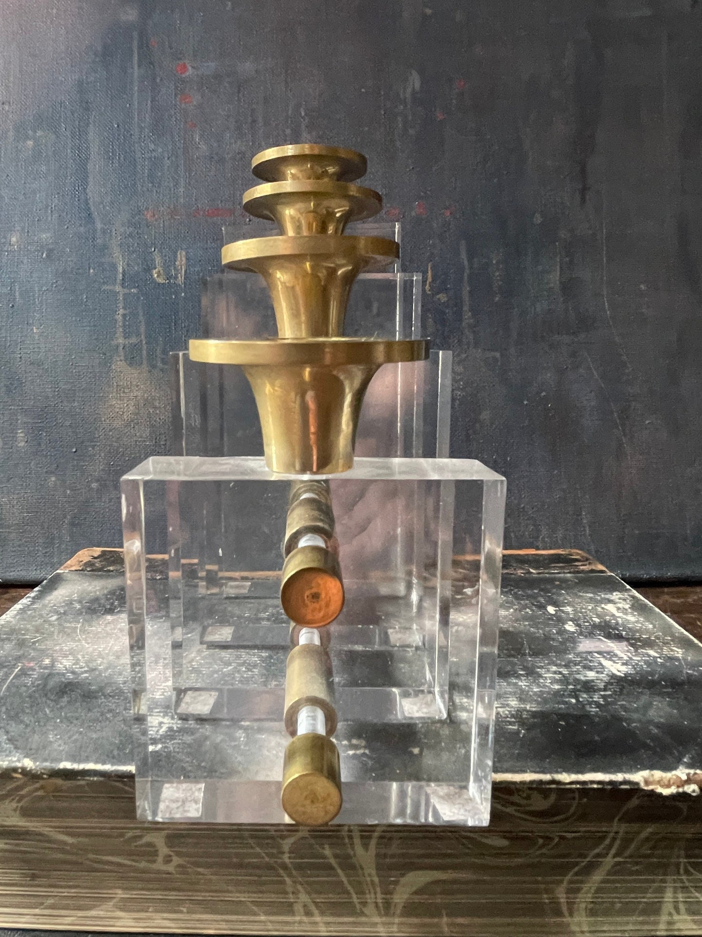 Charles Hollis Jones Brass and Lucite Candelabra