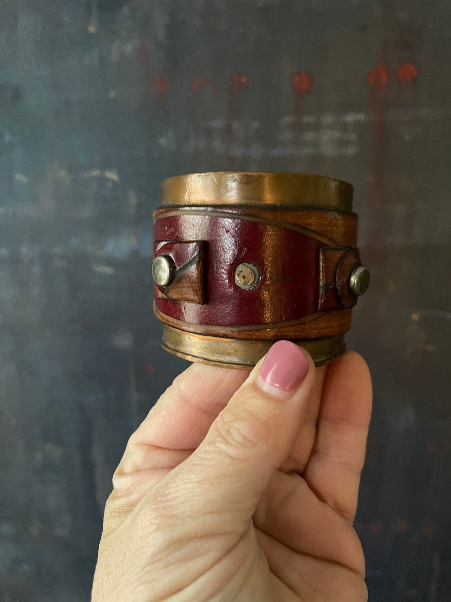 Vintage Leather and Copper Cuff Bracelet