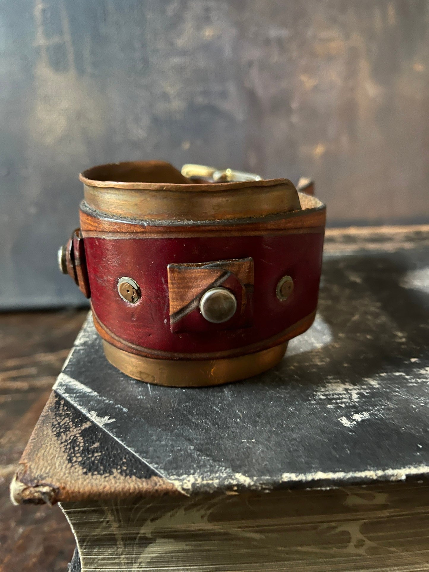 Vintage Leather and Copper Cuff Bracelet