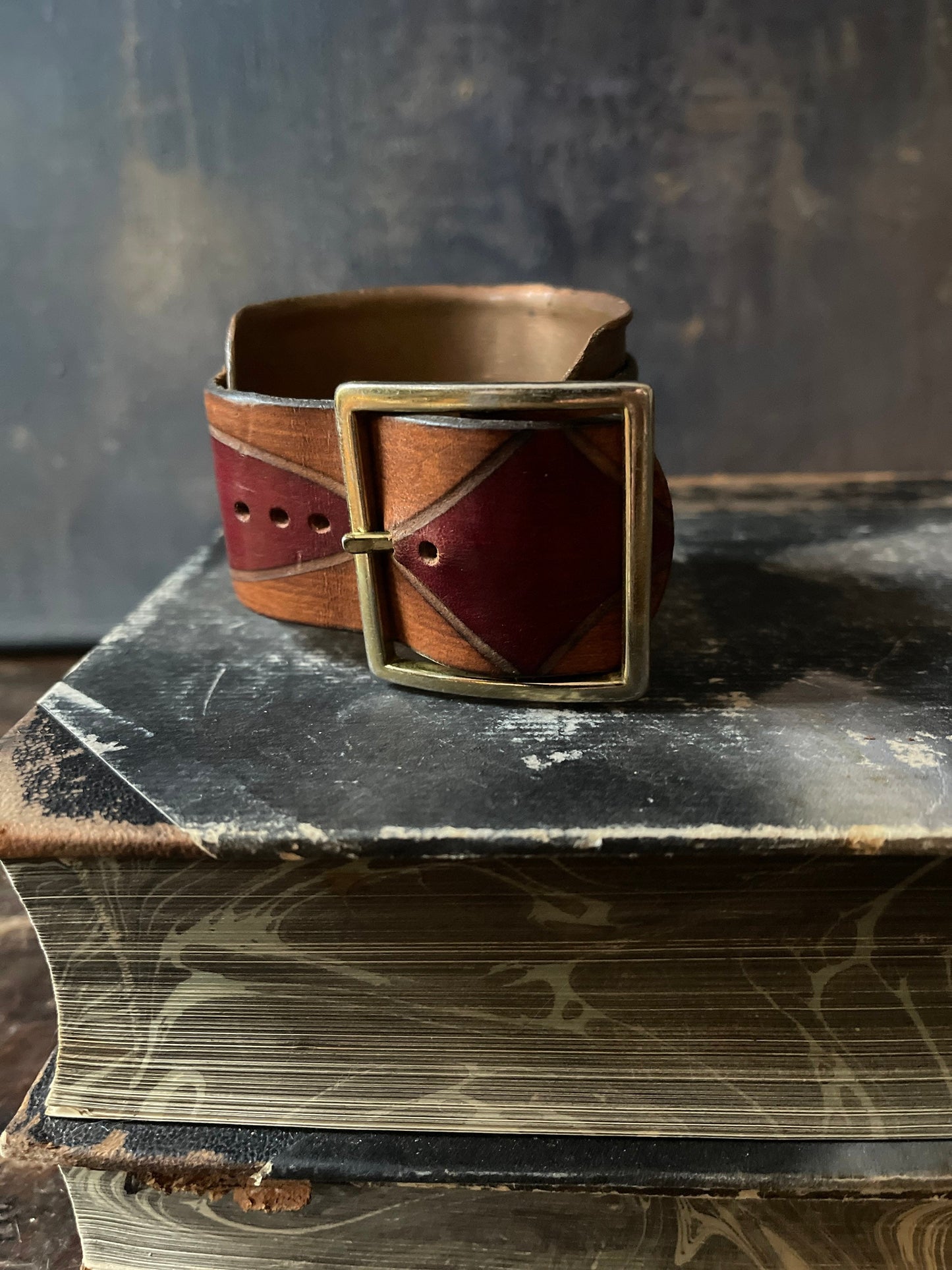 Vintage Leather and Copper Cuff Bracelet