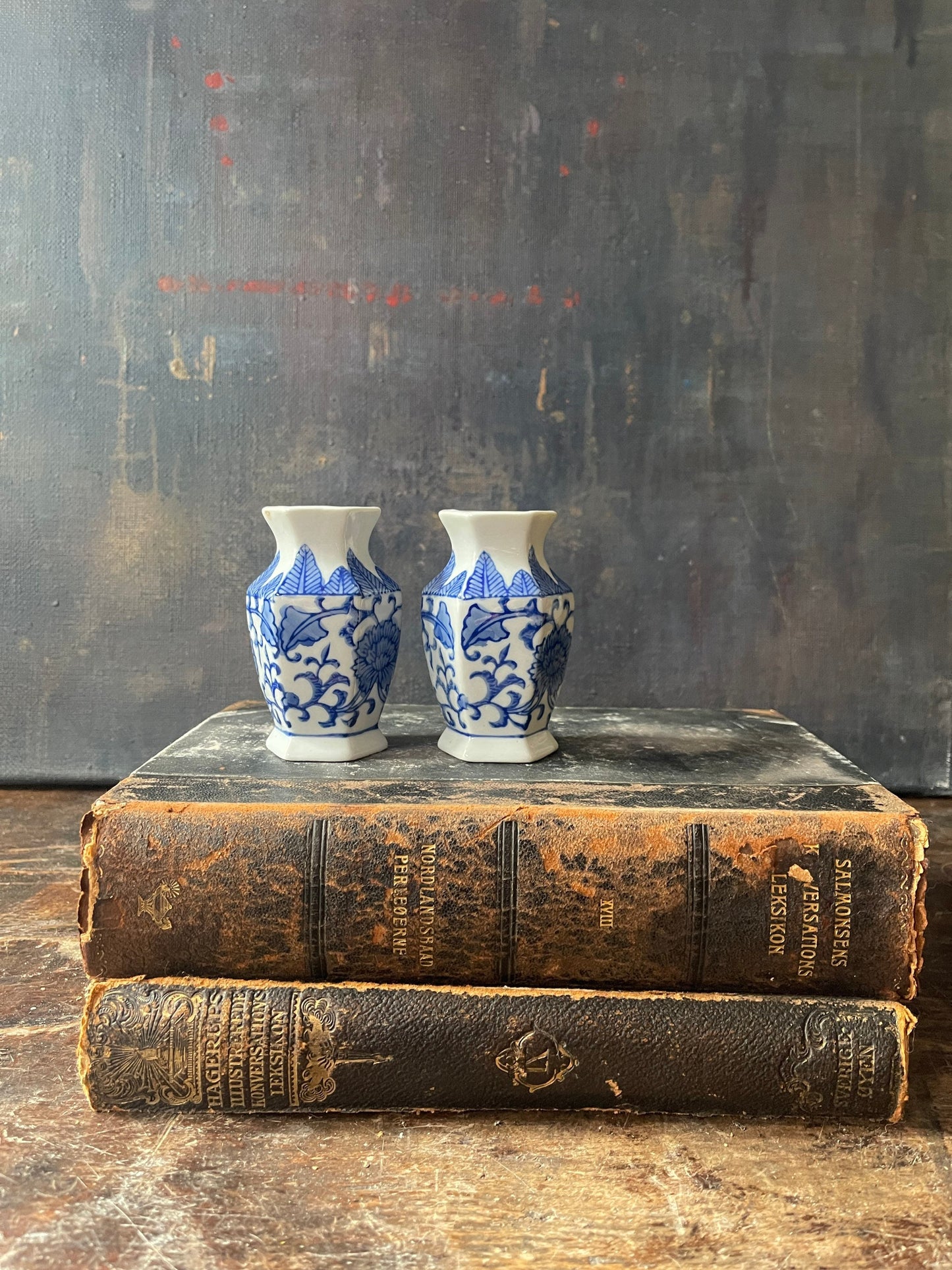 Pair of 3.5” Blue and White Chinoiserie Vase Grand Millennial Decor