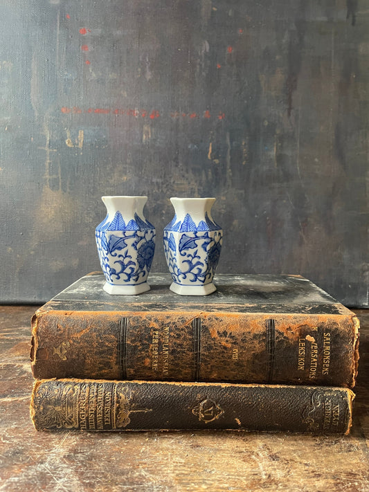 Pair of 3.5” Blue and White Chinoiserie Vase Grand Millennial Decor