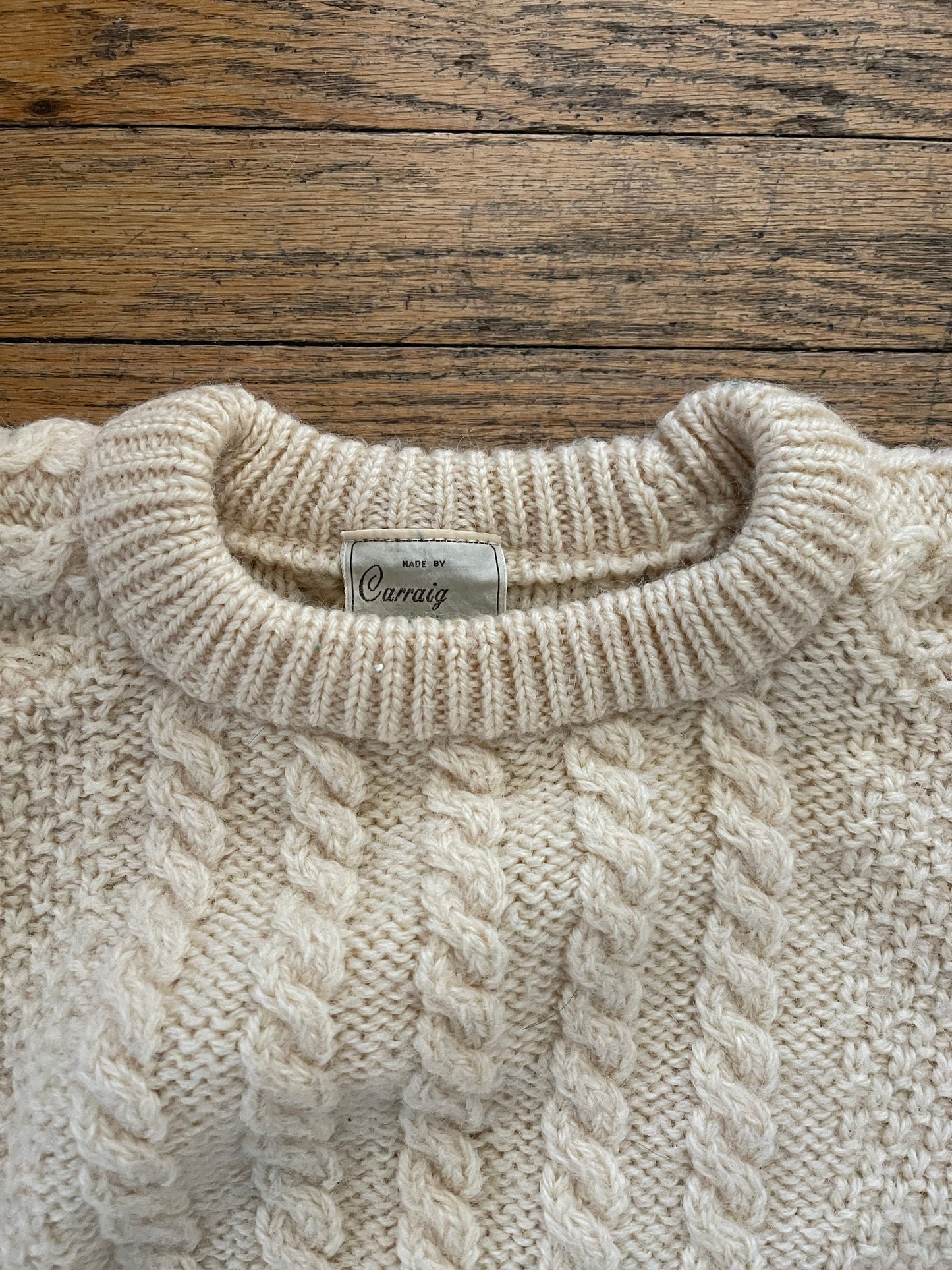 Vintage Irish Wool Cream Cable Knit Oversized Sweater