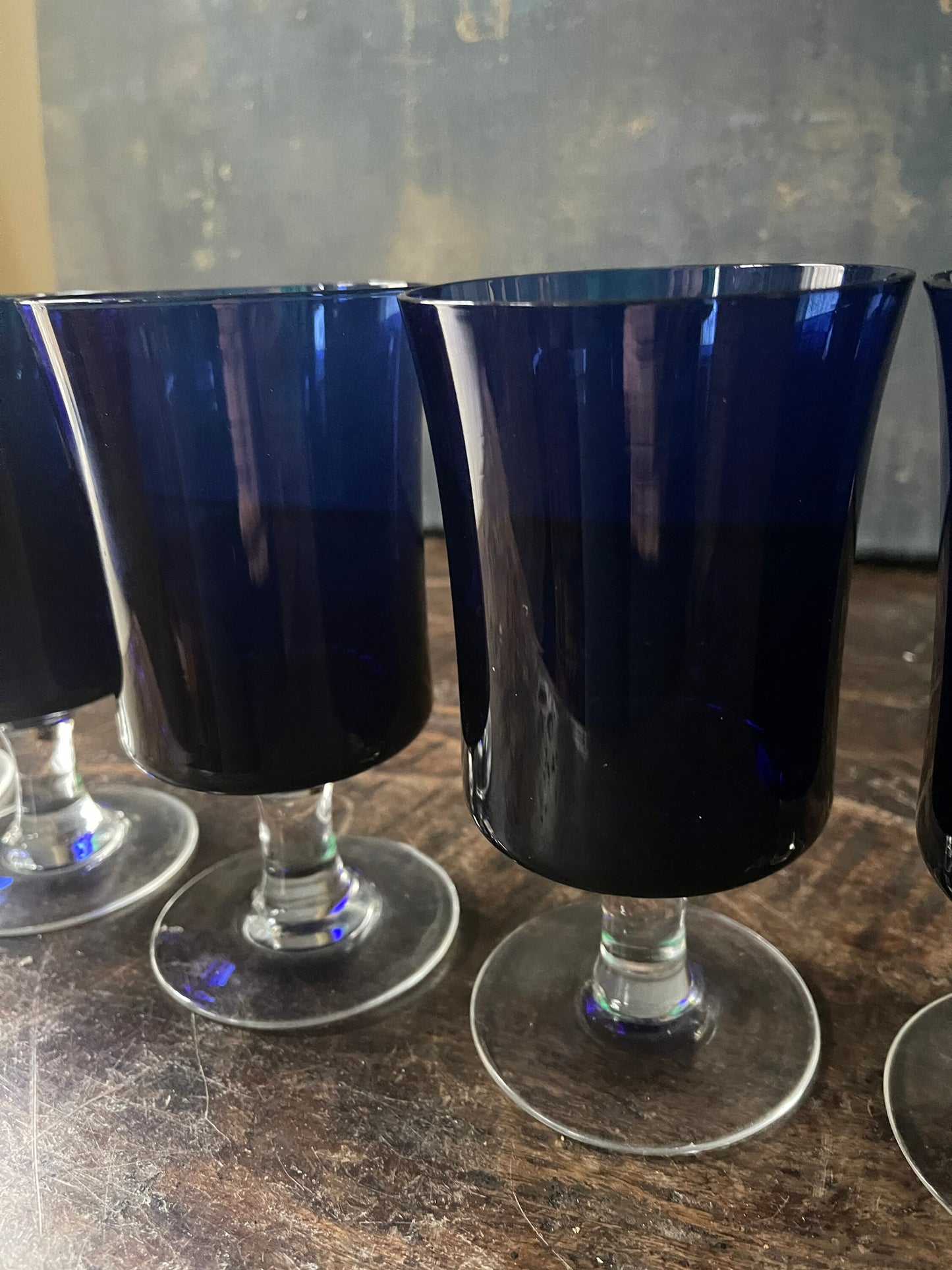 Set of Five (5) Deep Blue Sasaki Wineglasses Coastal Decor Jewel tones