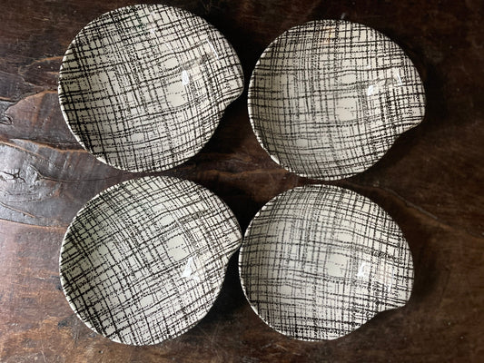 Set of Four (4) Black and White Royal China Bowls in Tweed MCM Kitchen