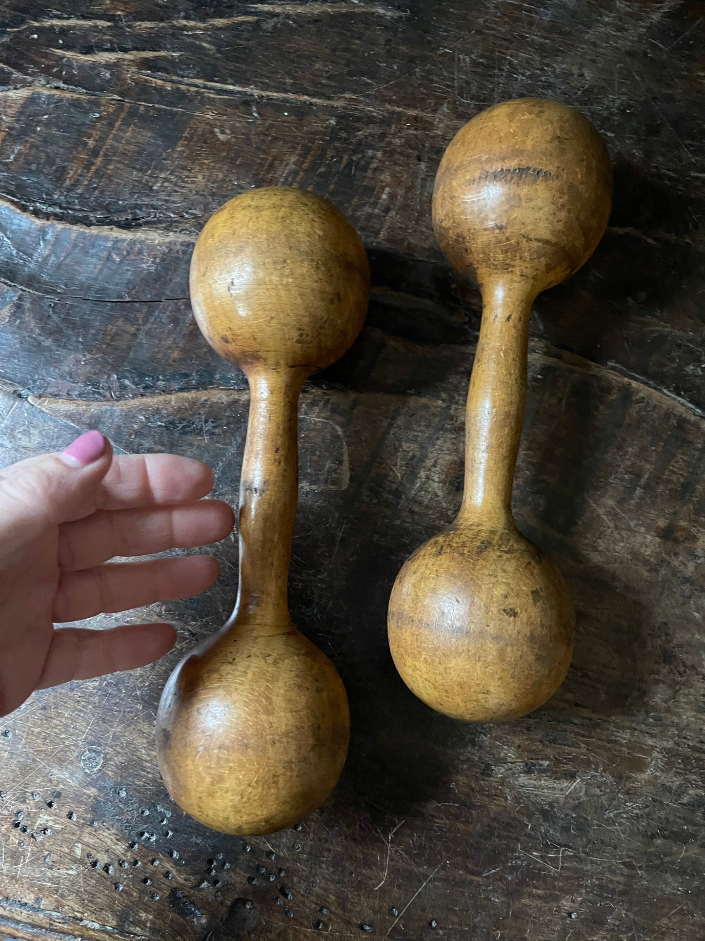 Pair of Antique Wooden Dumbells