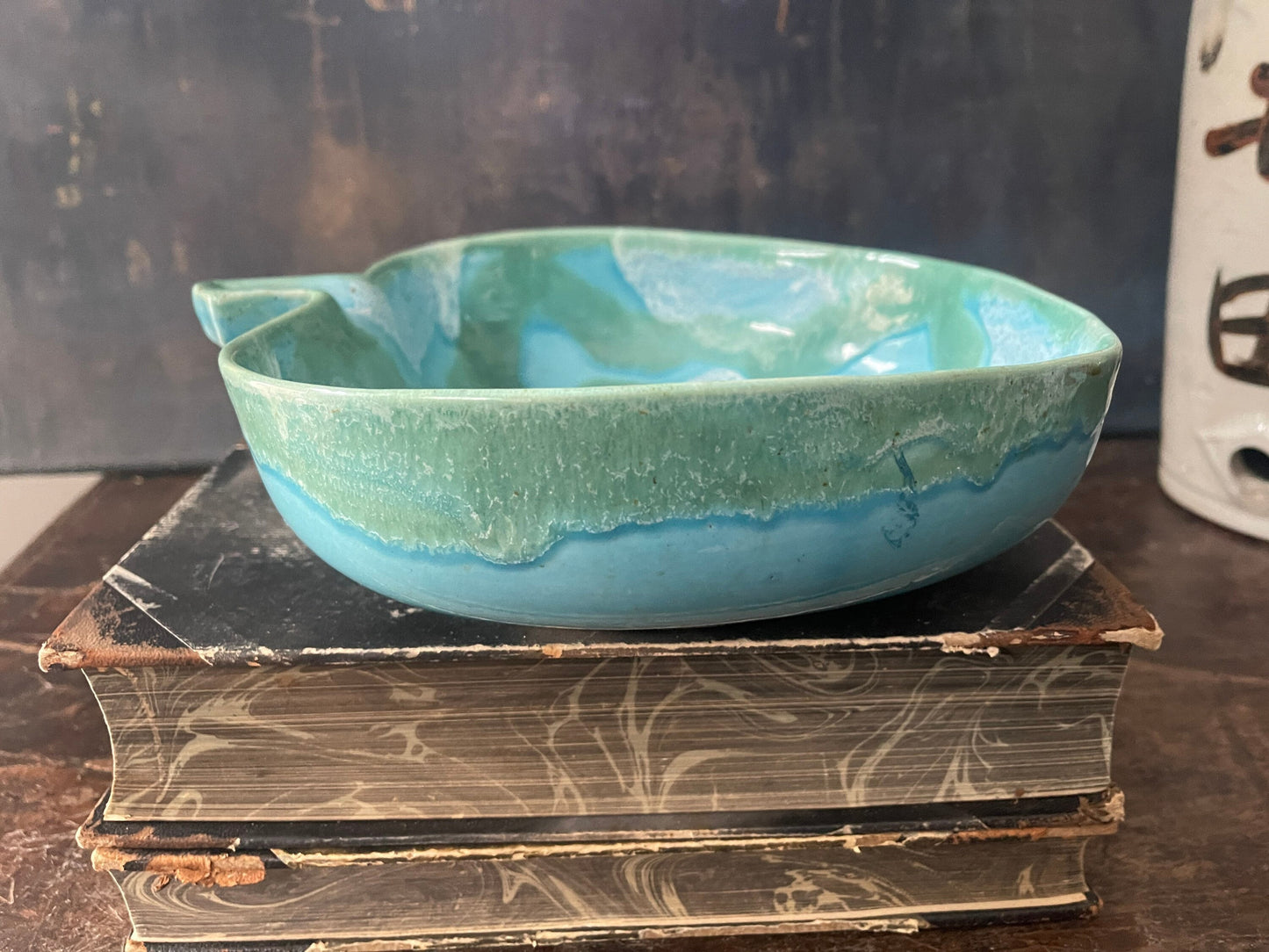 Vintage Blue Drip Glaze Dryden Pottery Apple Bowl