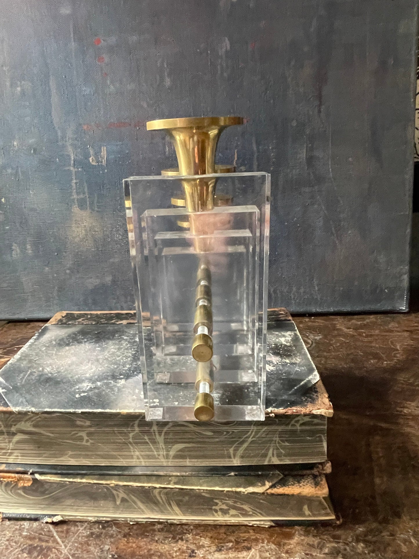 Charles Hollis Jones Brass and Lucite Candelabra