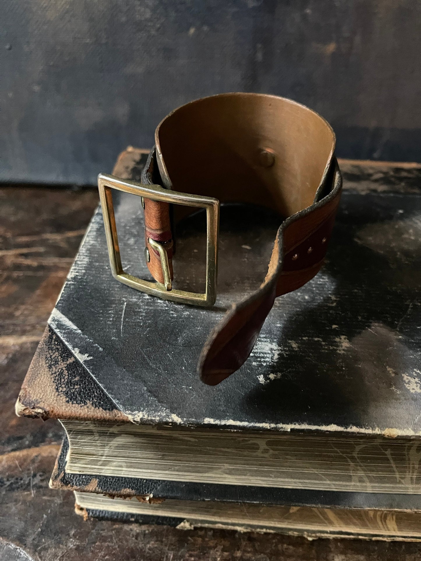 Vintage Leather and Copper Cuff Bracelet