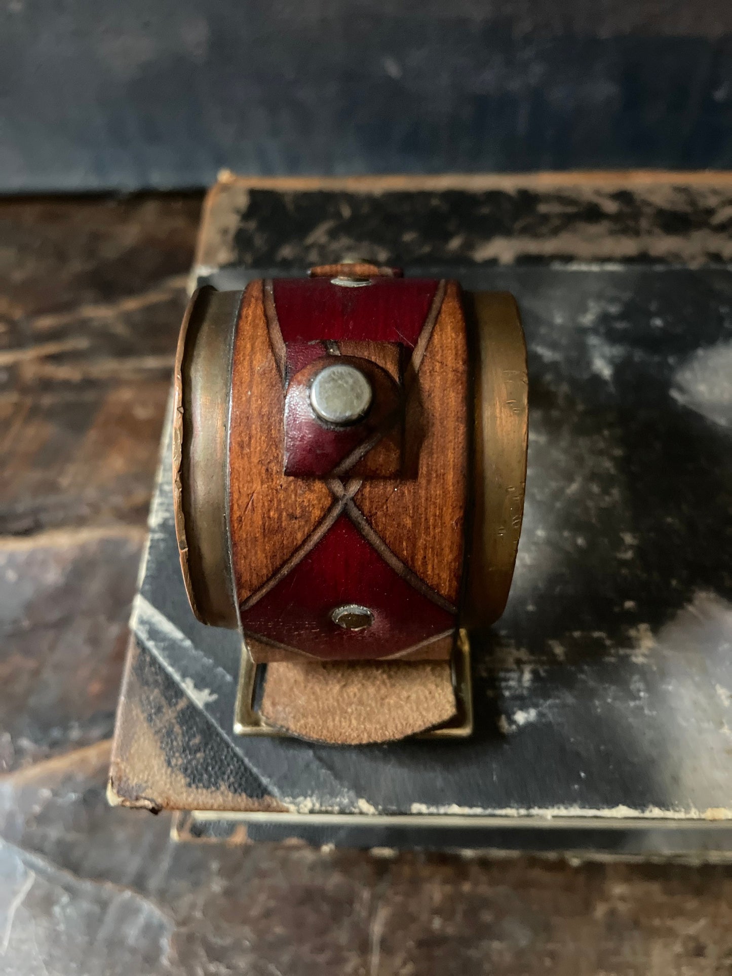 Vintage Leather and Copper Cuff Bracelet