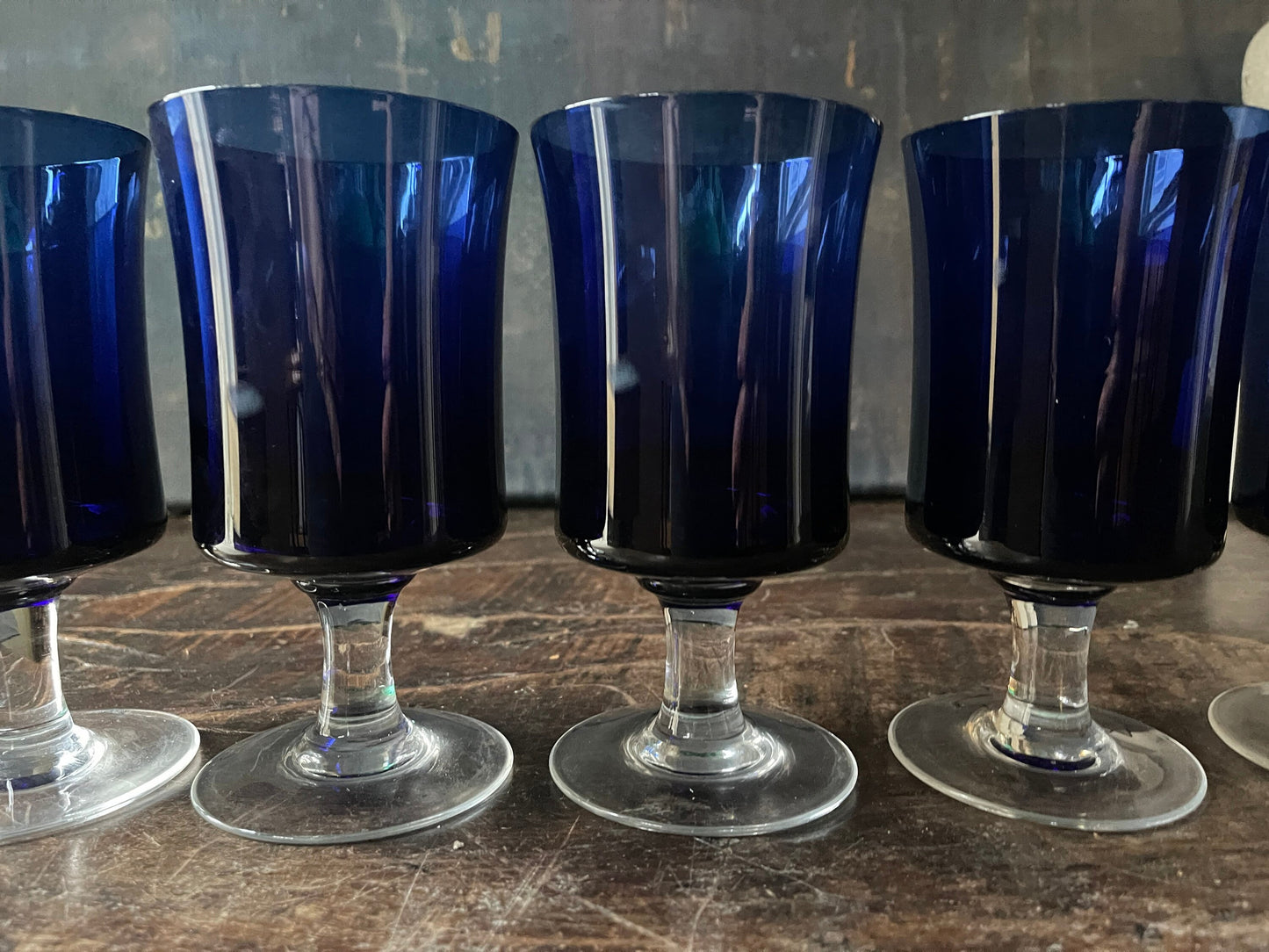 Set of Five (5) Deep Blue Sasaki Wineglasses Coastal Decor Jewel tones