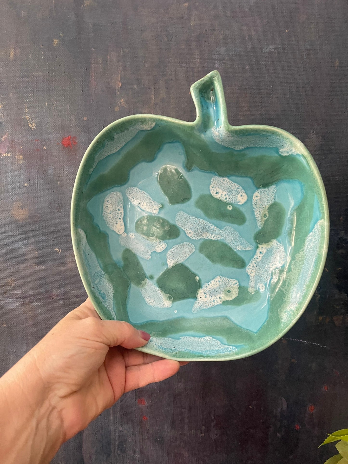 Vintage Blue Drip Glaze Dryden Pottery Apple Bowl