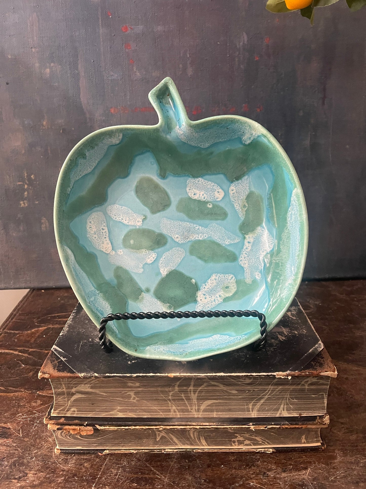 Vintage Blue Drip Glaze Dryden Pottery Apple Bowl