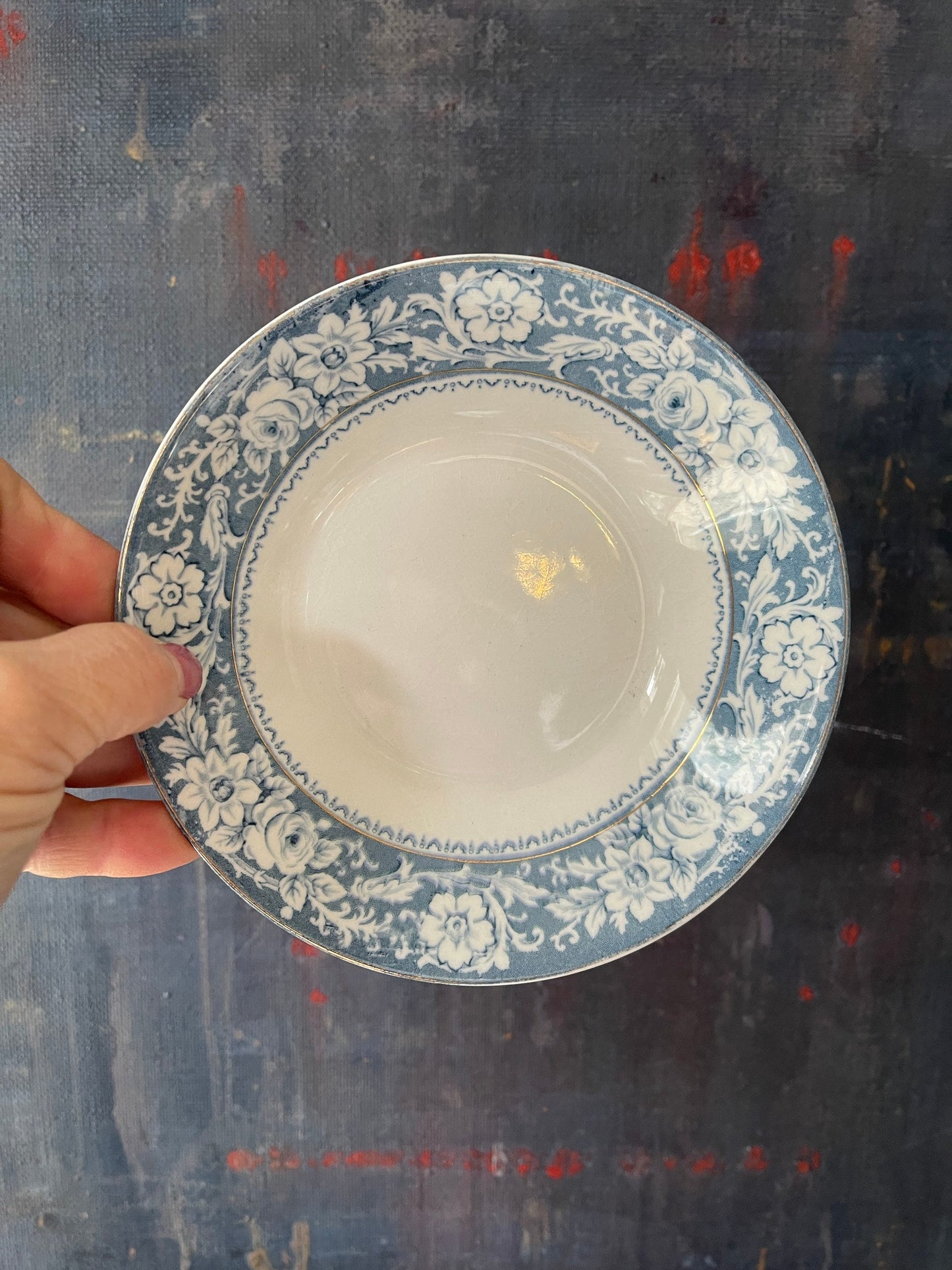 Set of Seven (7) Blue and White Johnson Brothers England 6 1/8” Bowls in Henley Pattern