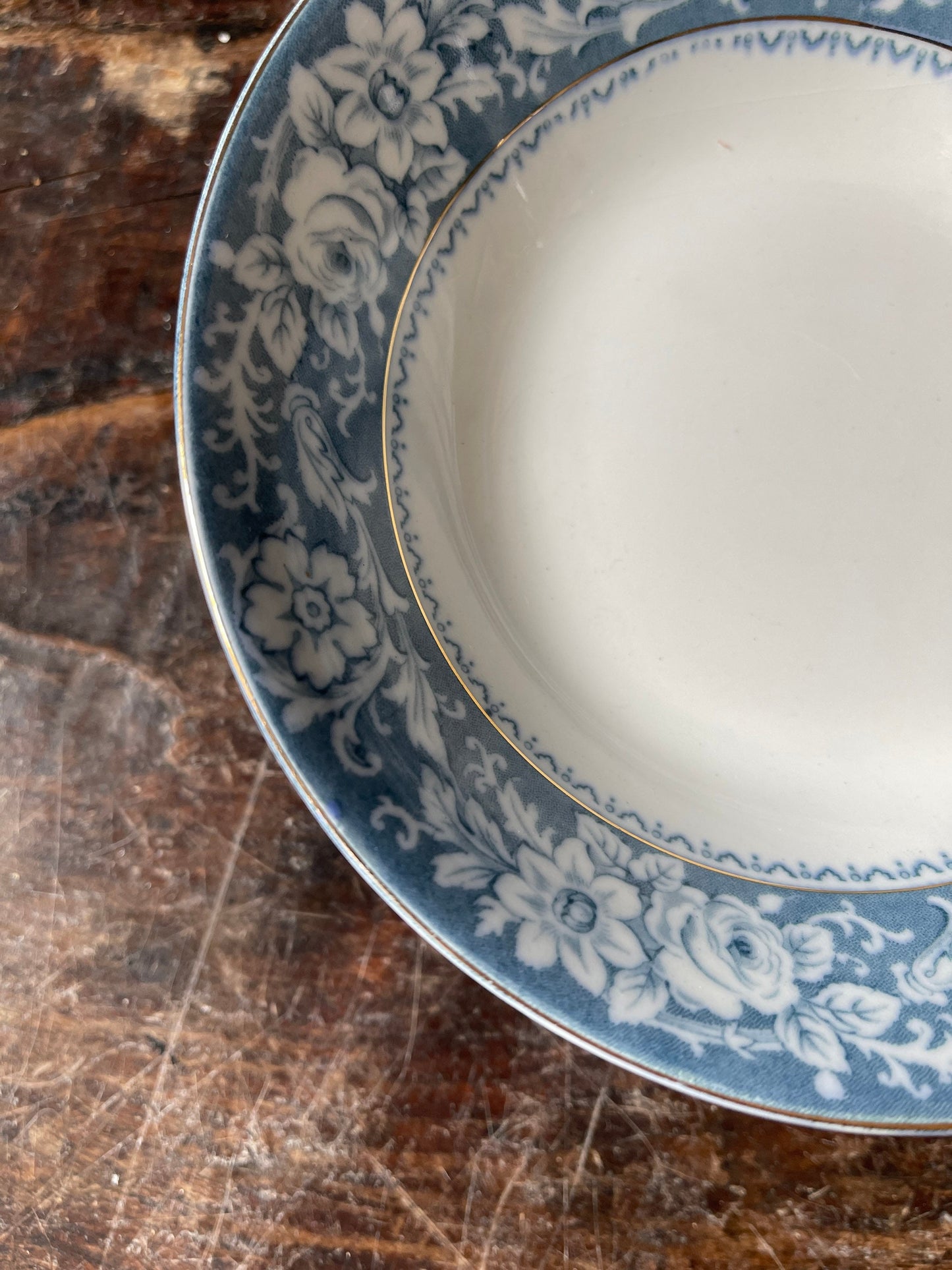 Set of Seven (7) Blue and White Johnson Brothers England 6 1/8” Bowls in Henley Pattern