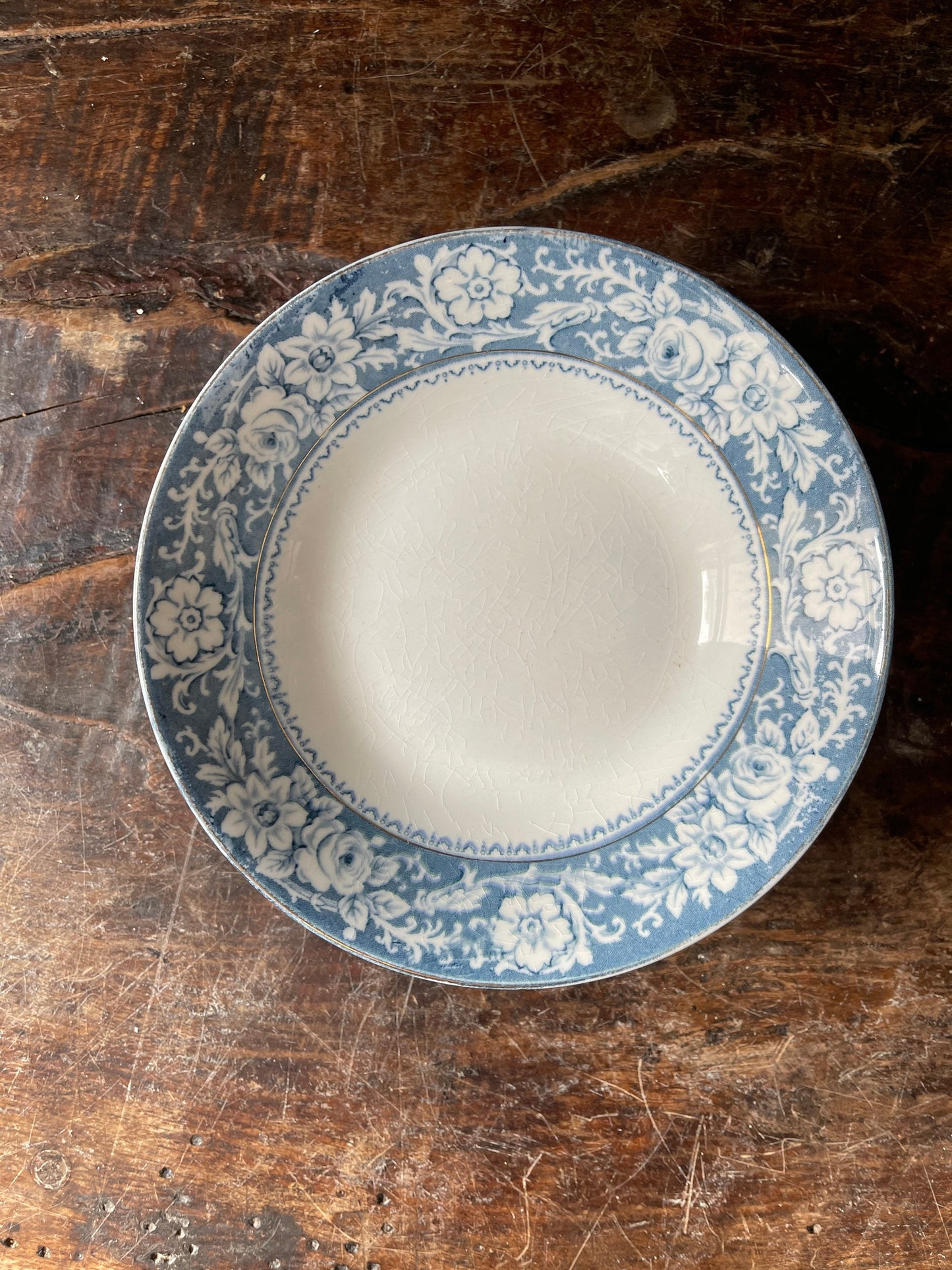 Set of Seven (7) Blue and White Johnson Brothers England 6 1/8” Bowls in Henley Pattern