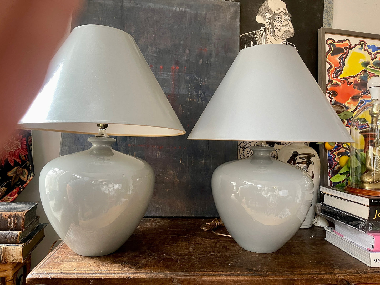 Pair of Vintage Gray Morris Greenspan Ceramic Lamps