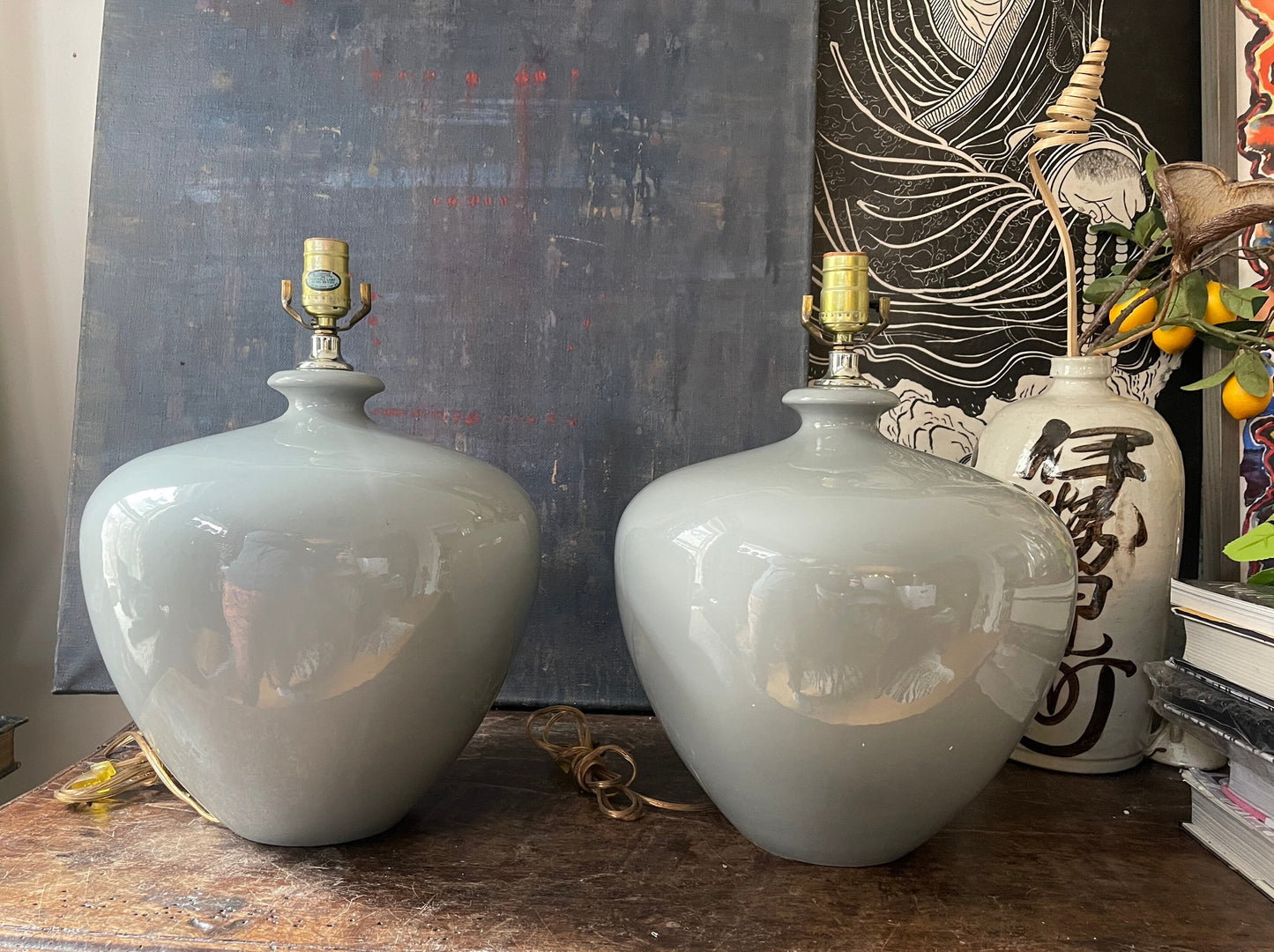 Pair of Vintage Gray Morris Greenspan Ceramic Lamps