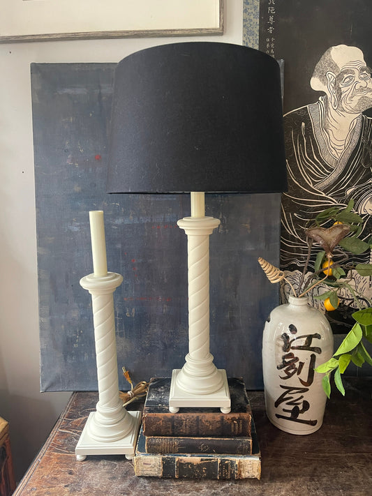 Pair of Vintage Tyndale Cream Column Buffet Lamps