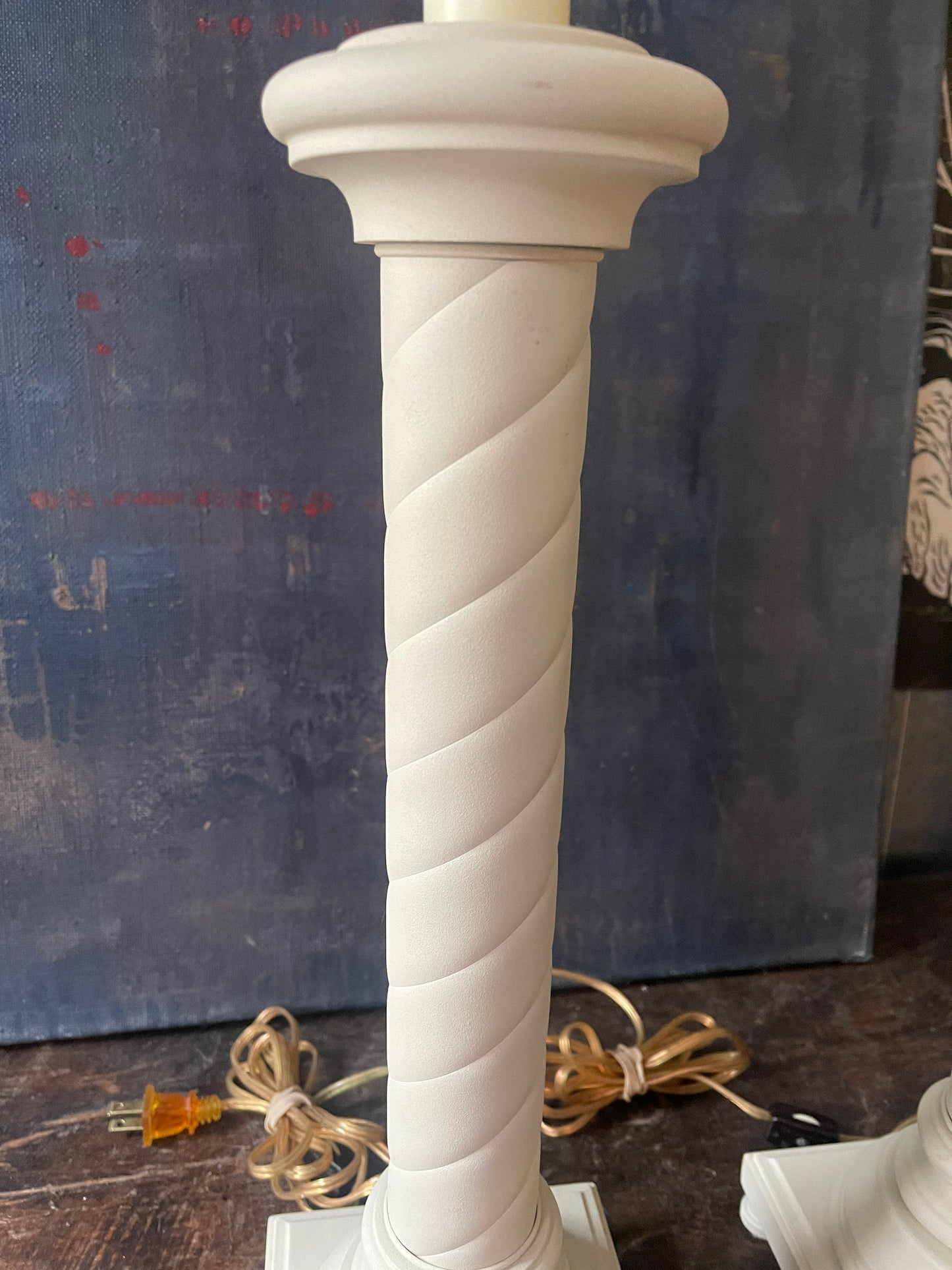 Pair of Vintage Tyndale Cream Column Buffet Lamps