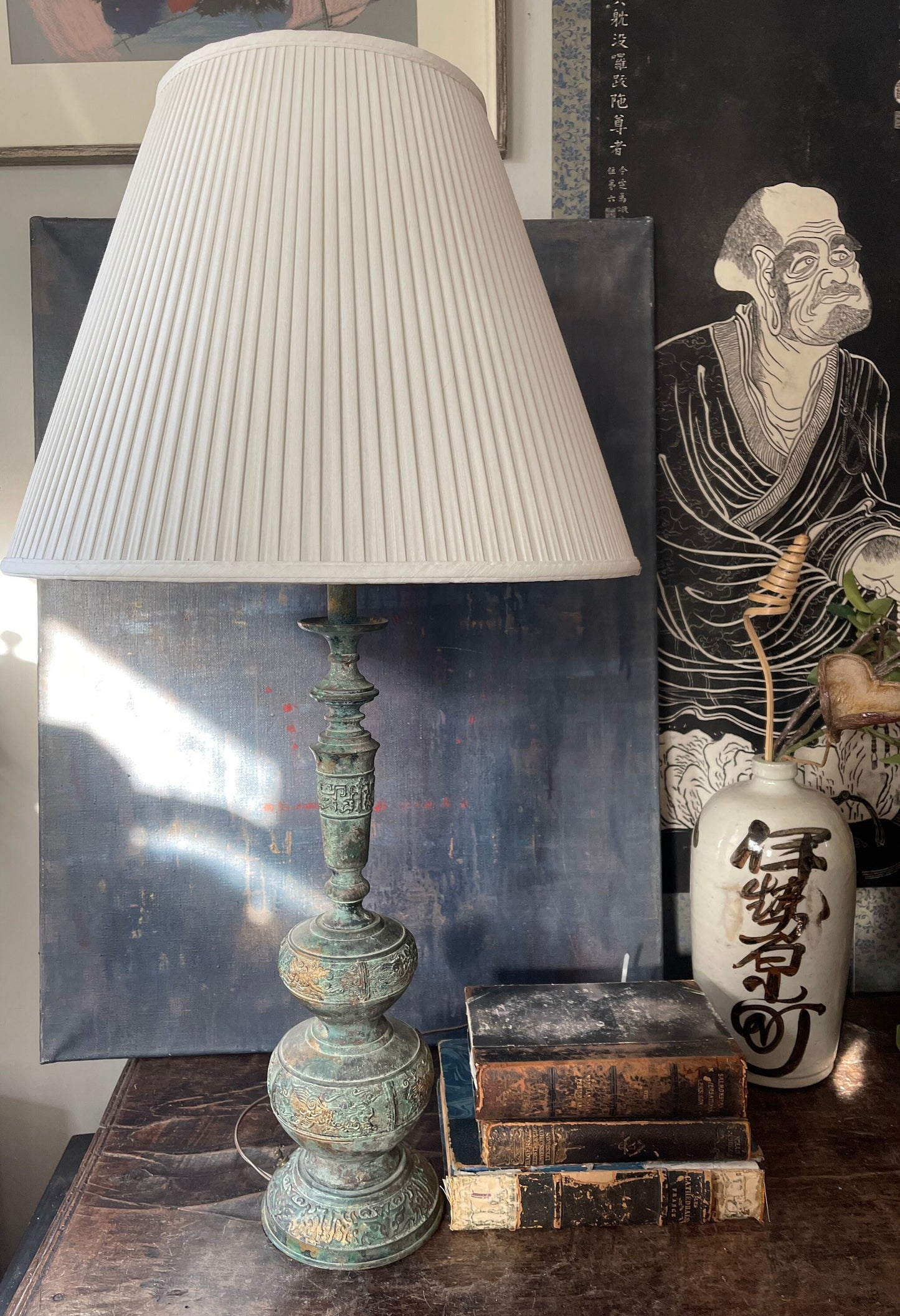 Mid Century Verdigris James Mont Style Tall Lamp