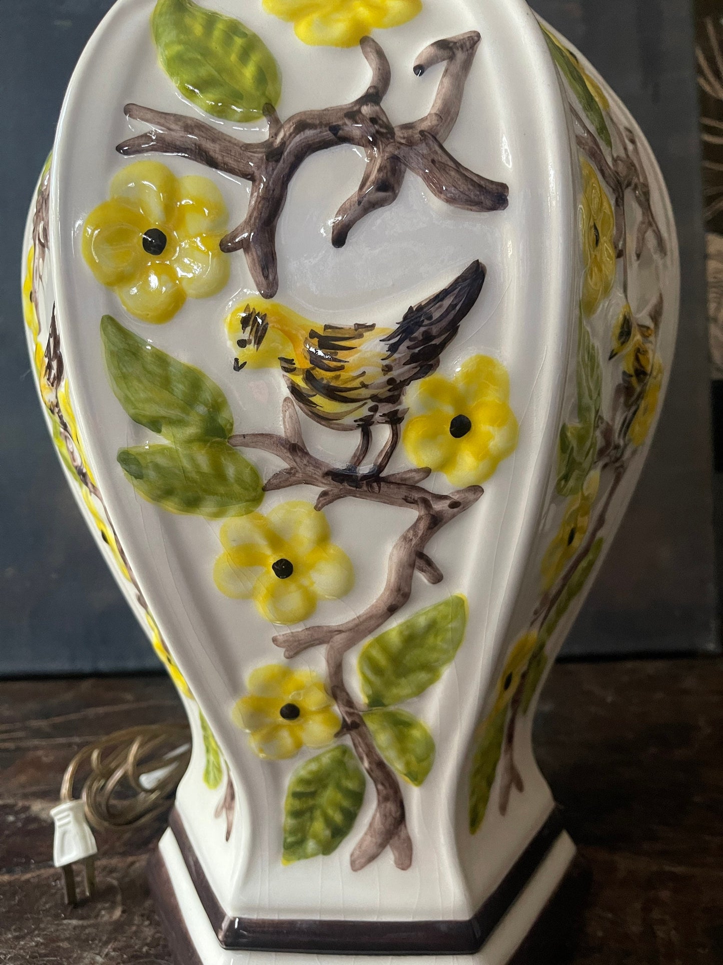 Vintage Yellow and Brown Ginger Jar Chinoiserie Table Lamp