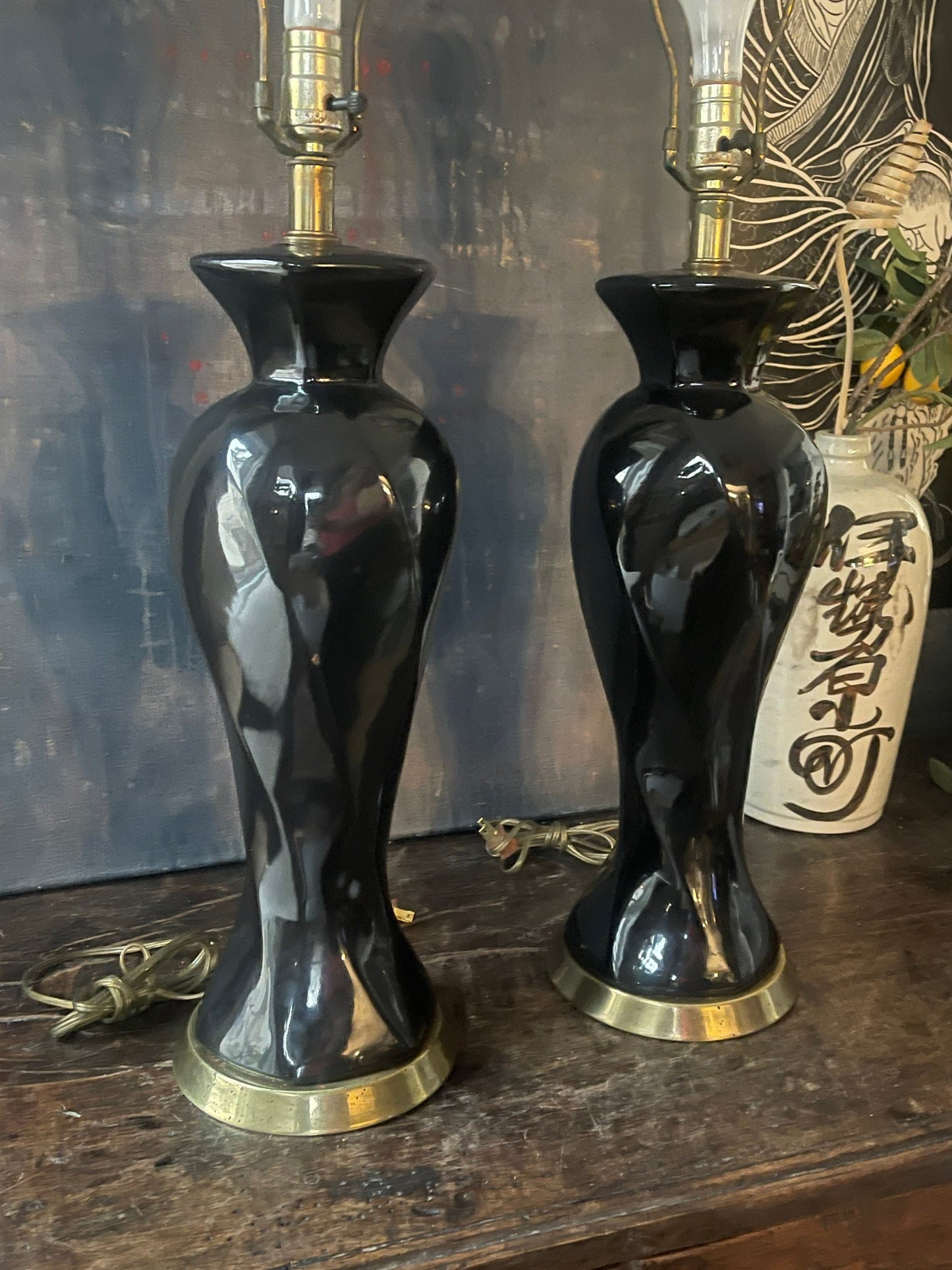 Pair of Vintage Tall Black Spiral Lamps