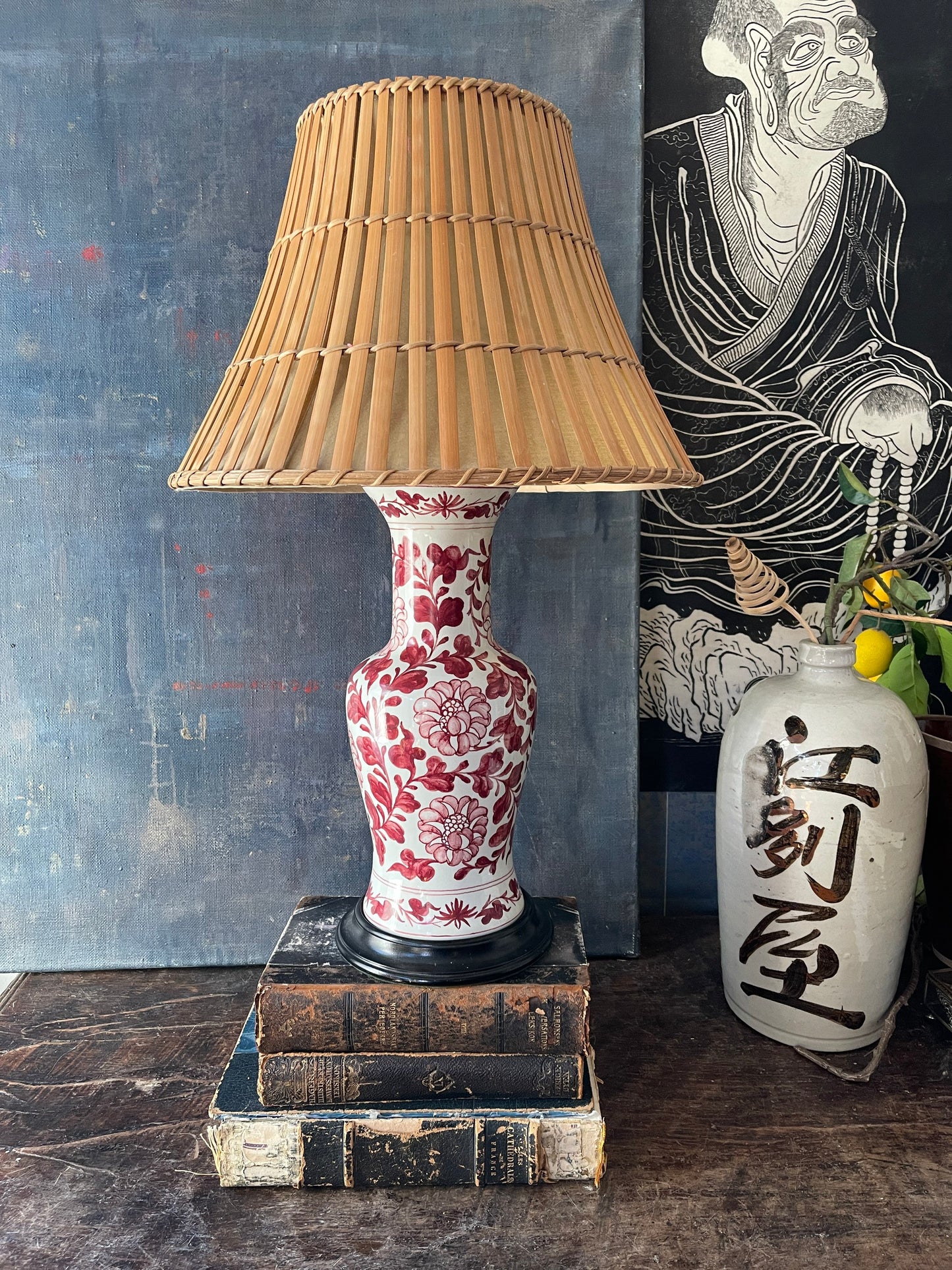 Vintage Pink and White Floral Urn Table Lamp