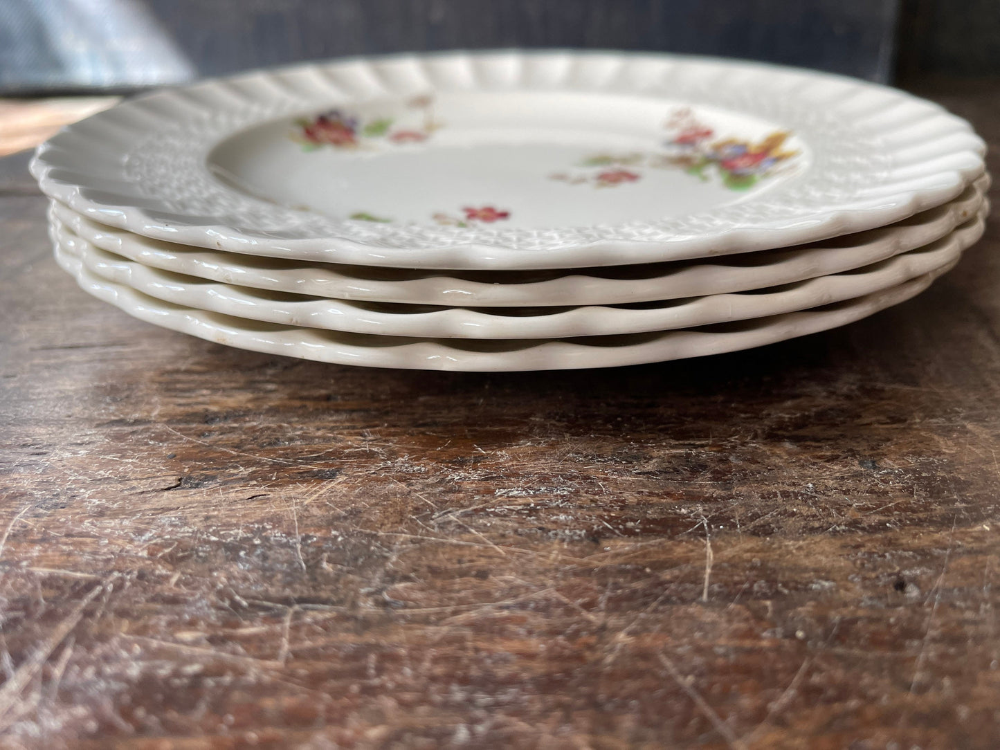 Set of Four (4) Vintage Copeland Spode Wicker Lane 8 7/8” Plates