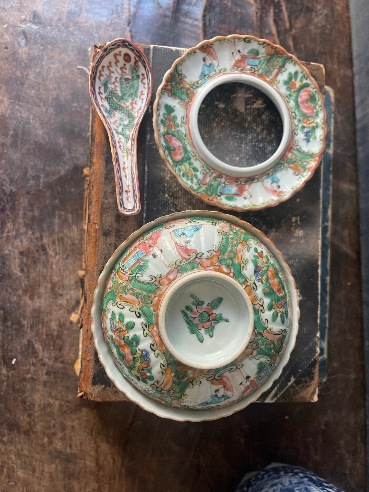 Antique Chinese Famille Rose Lidded Bowl with Stand