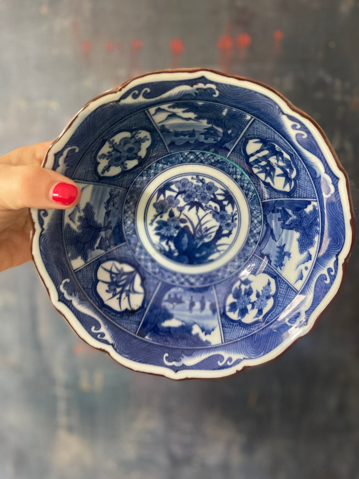 Vintage Blue and White Chinoiserie 7.5” Bowl by Andrea for Sadek