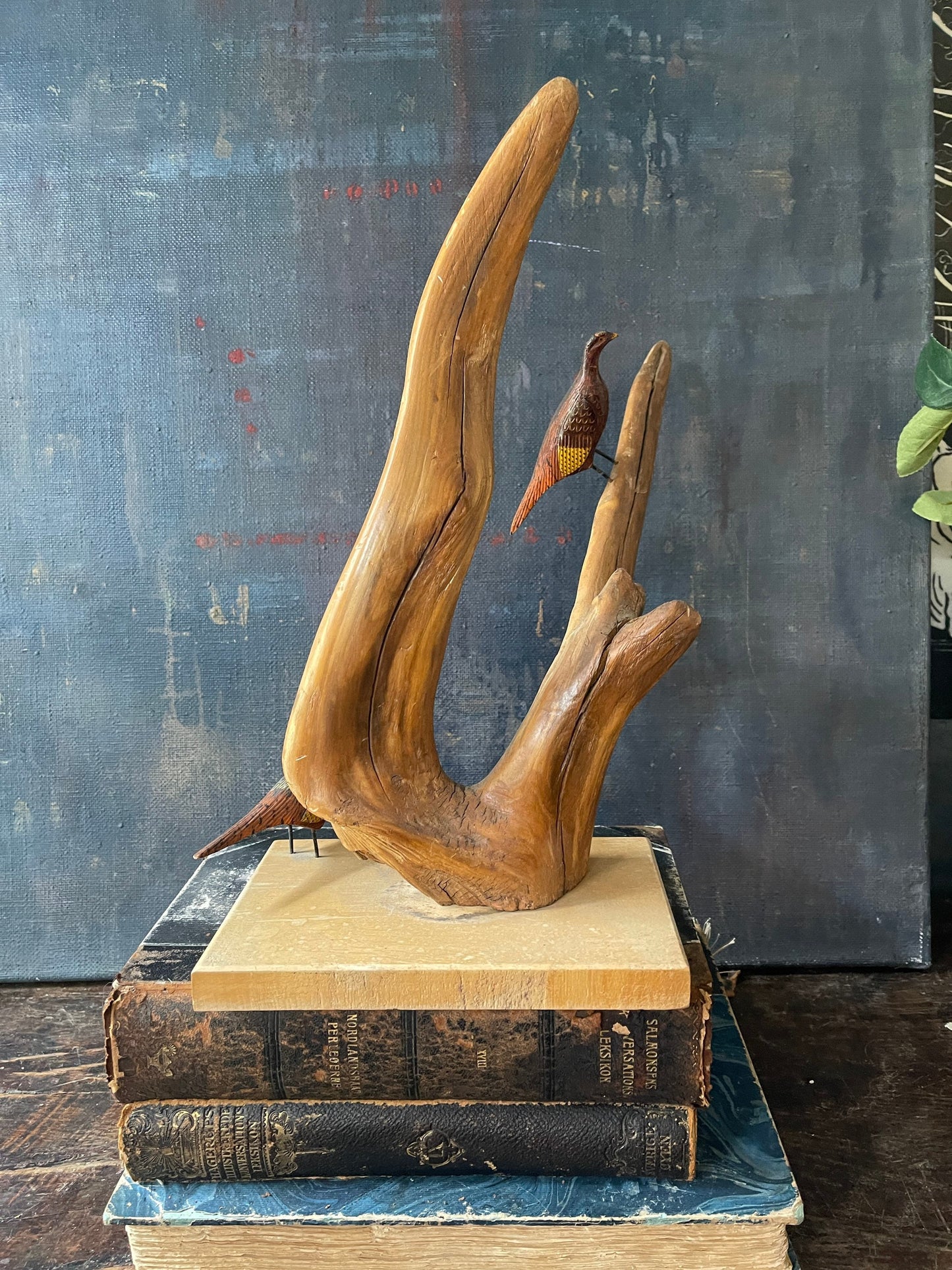 Vintage Pheasant and Driftwood Carved Sculpture