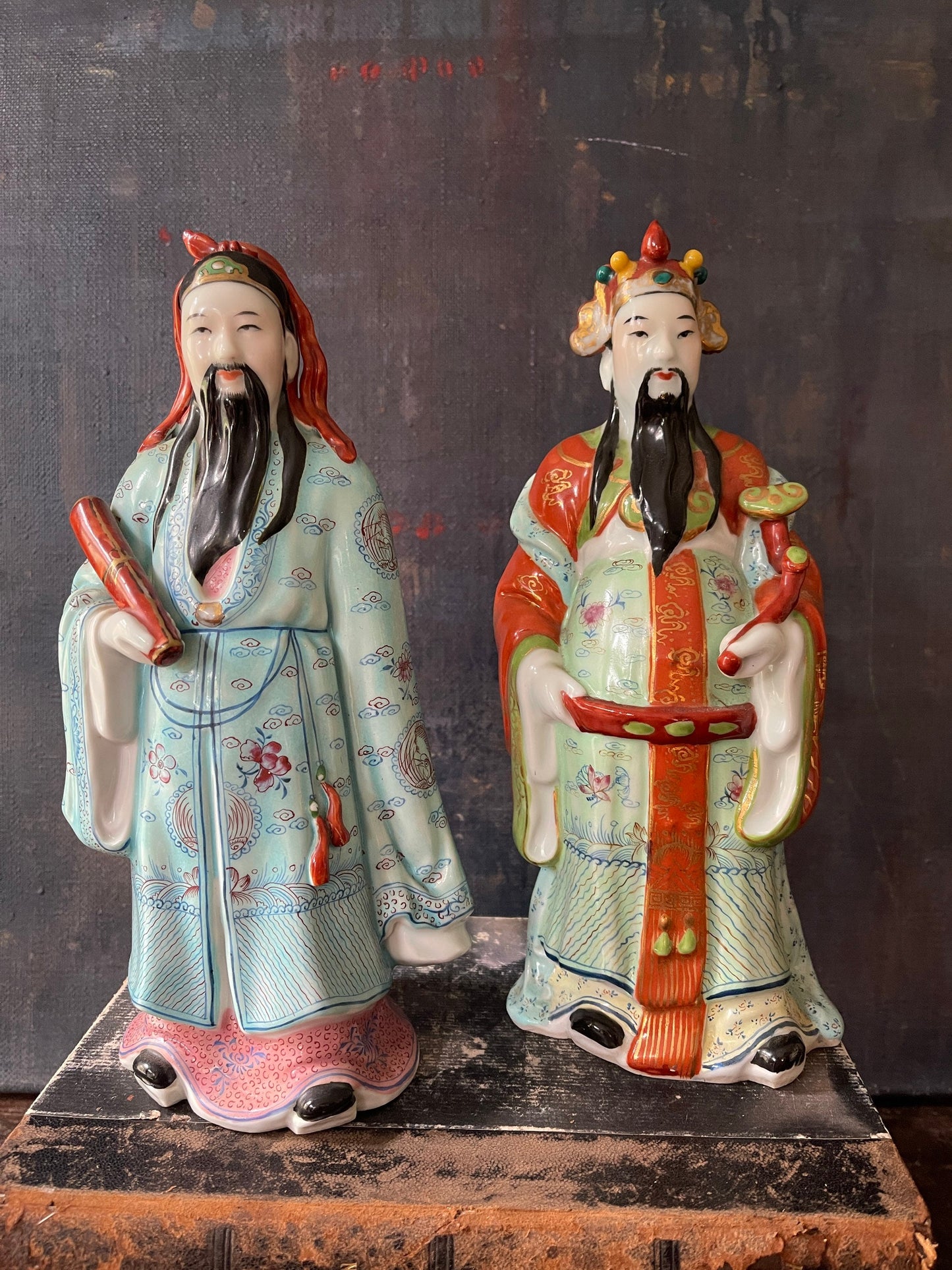 Pair of Vintage Asian Immortal Deities Ceramic 10” Statues