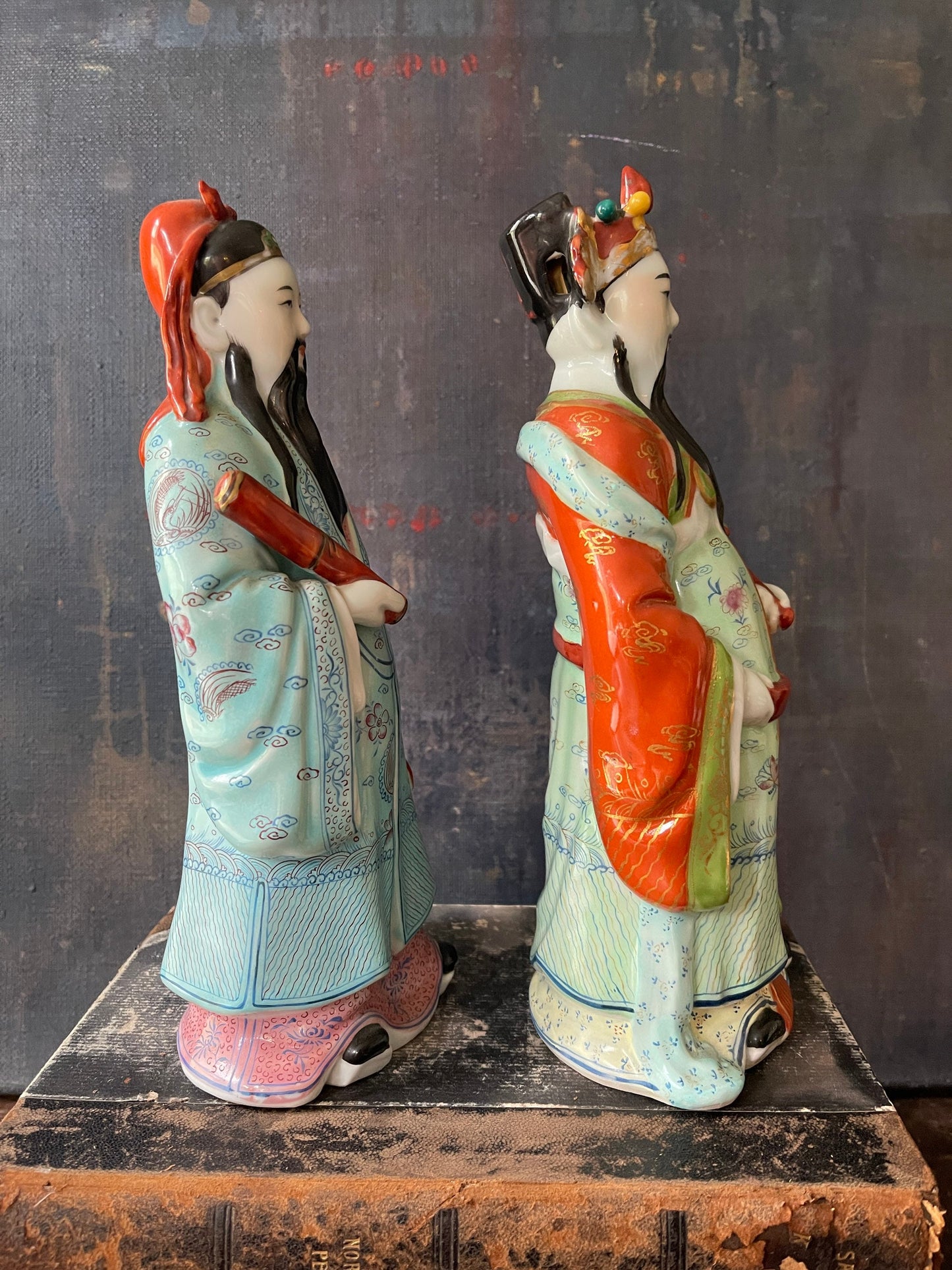 Pair of Vintage Asian Immortal Deities Ceramic 10” Statues